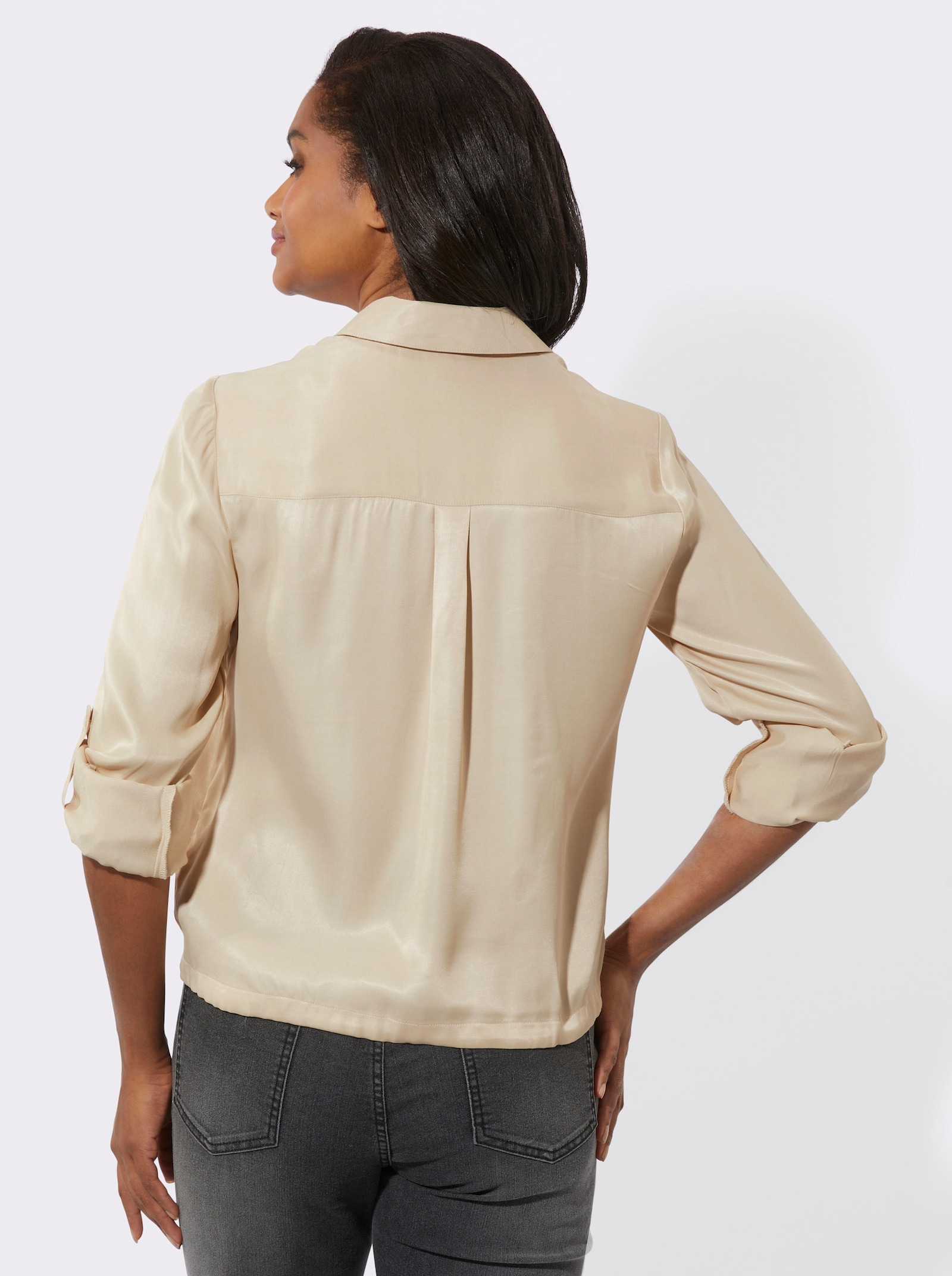 Blouse met lange mouwen van viscose en satijn - zand