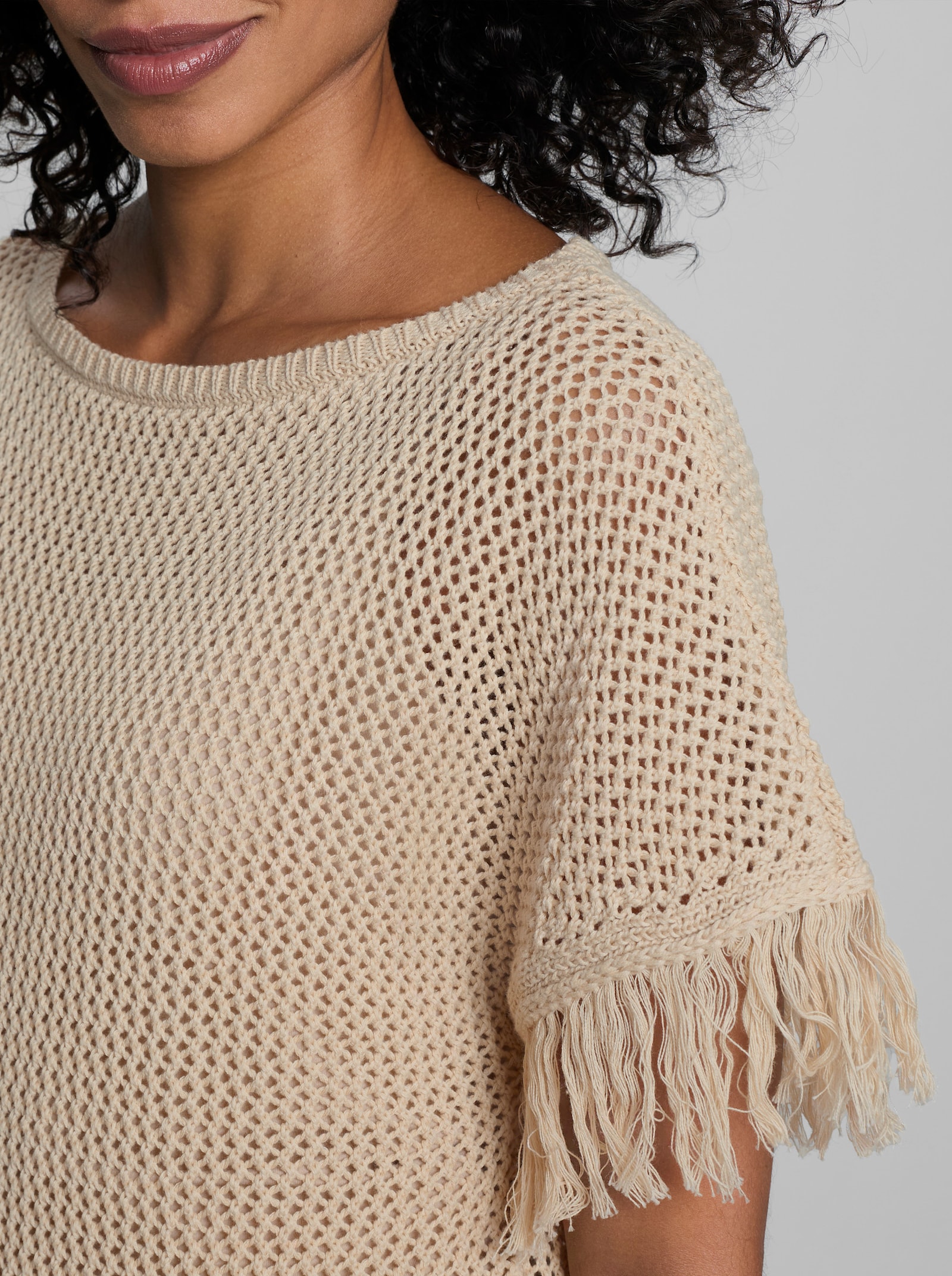 heine Ajourpullover mit Fransen - sand