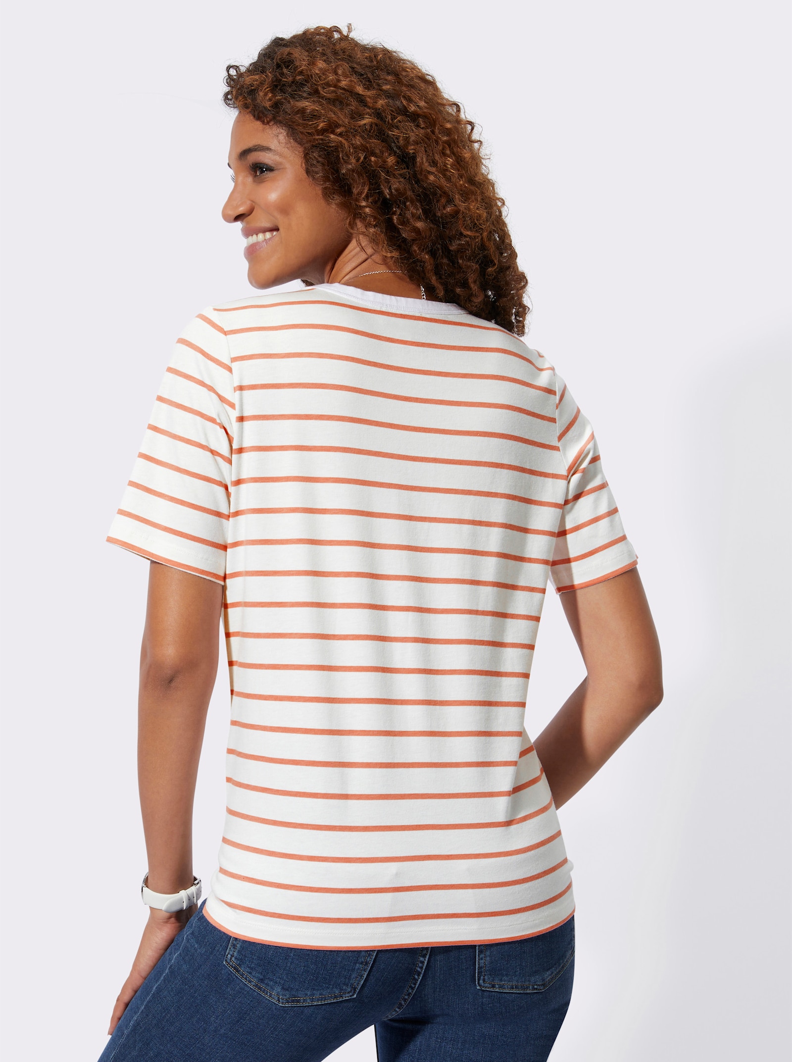 Shirt mit Stickerei, geringelt - papaya-ecru-geringelt