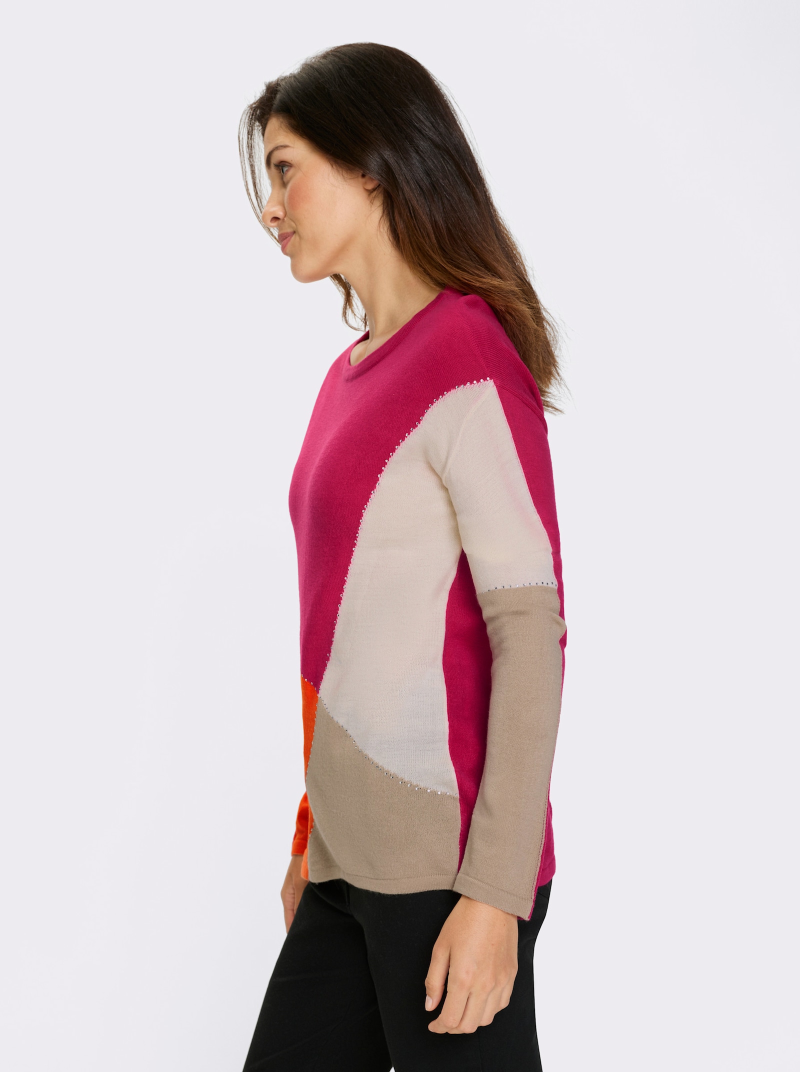 Langarm-Pullover im Colour-Blocking-Dessin - orange-pink-gemustert