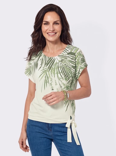 Print-Shirt mit Bindeband - reseda-ecru