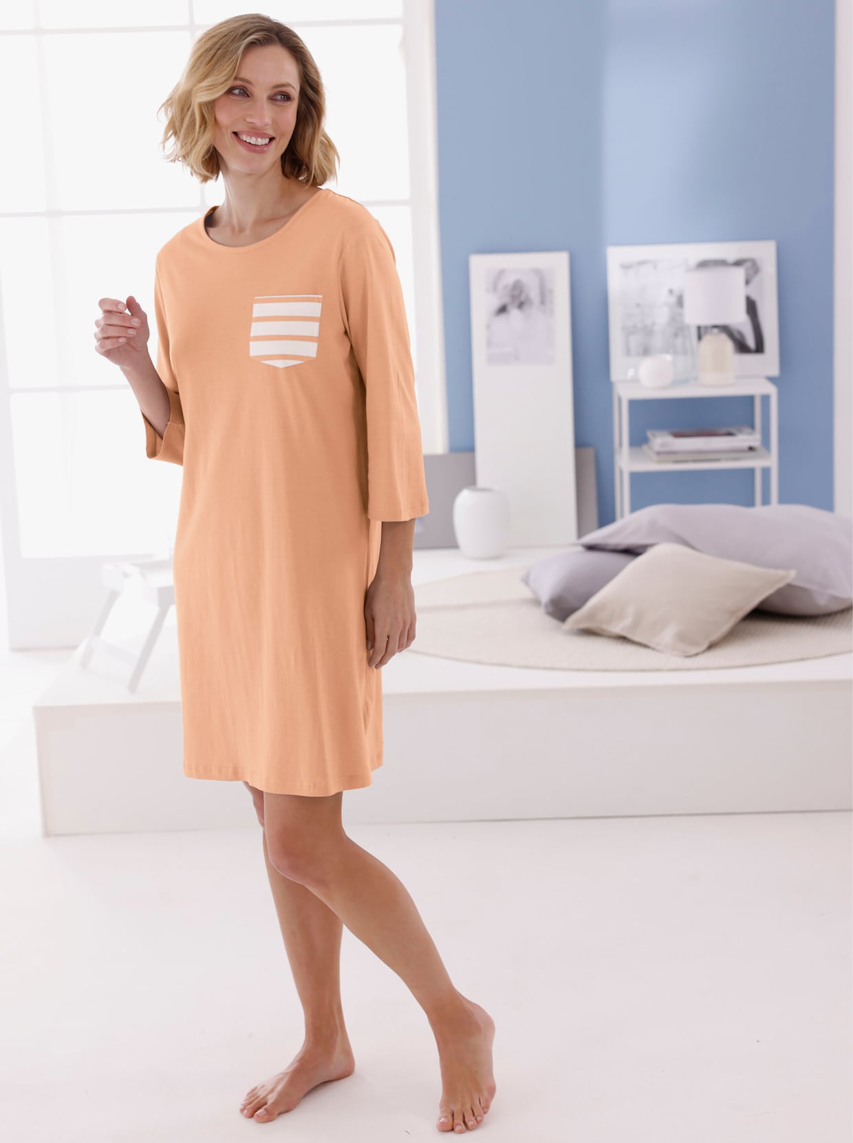 wäschepur Sleepshirts - apricot + apricot-ecru-gestreift