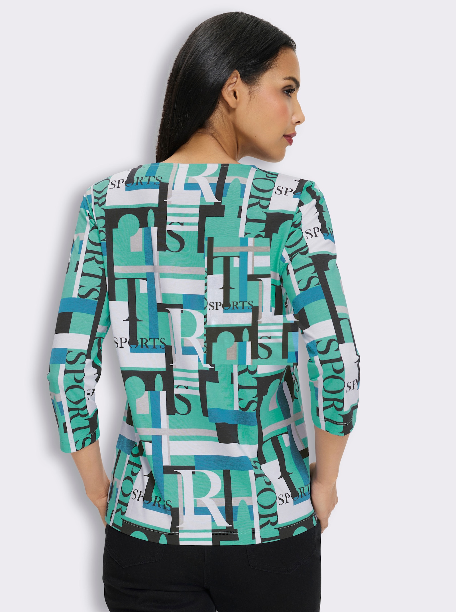 3/4-Arm-Shirt mit grafischem Druck - schwarz-türkis-bedruckt