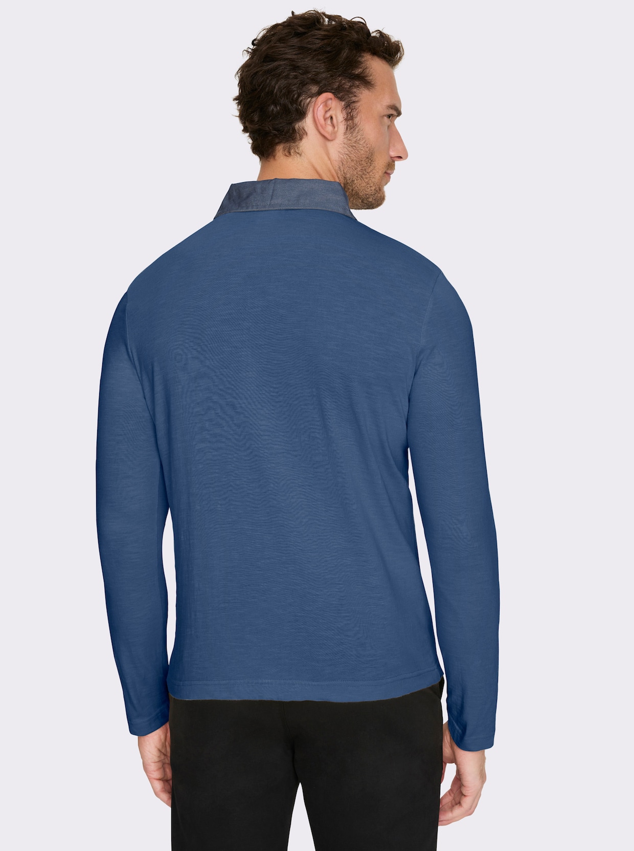 Marco Donati Langarmshirt mit Details in Denim-Optik - jeansblau