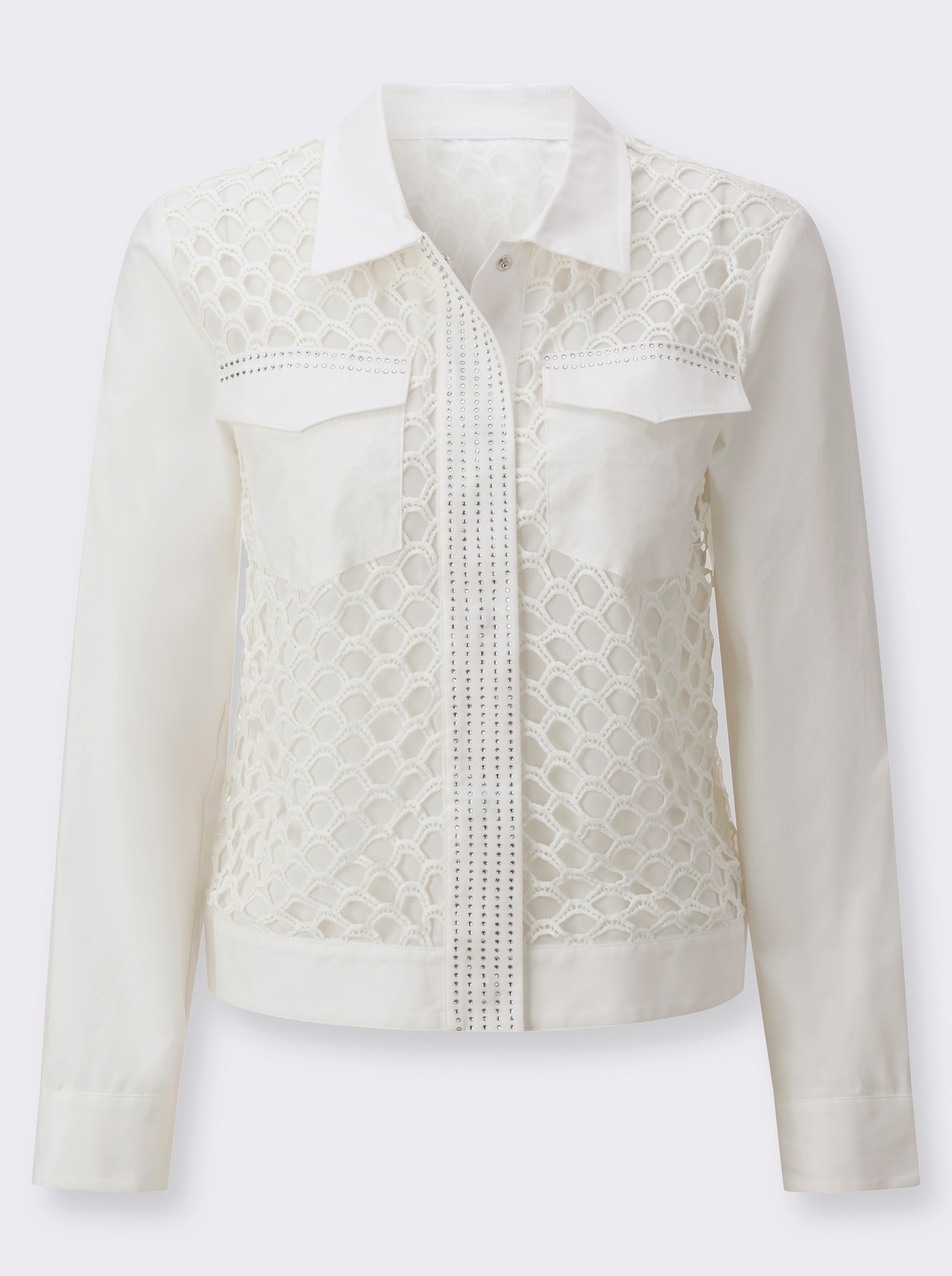 Spitzenblazer mit Deko-Steinchen - ecru
