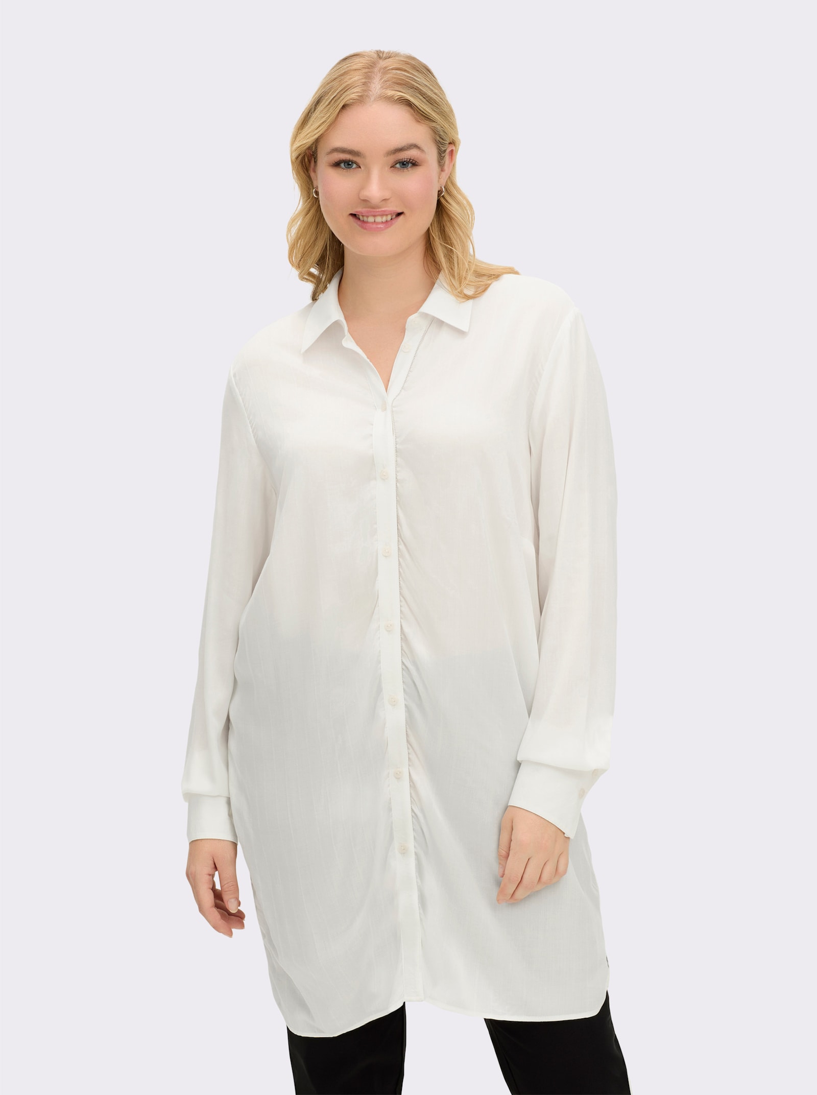 sheego Hemdbluse mit Streifen und Glanzgarn-Tape - ecru-gestreift