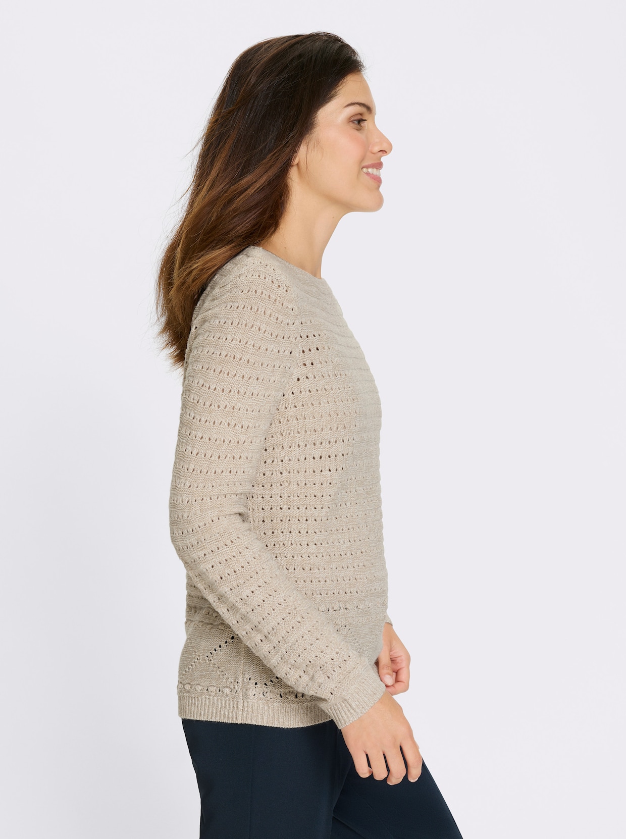 Ajourpullover - sand-ecru-meliert