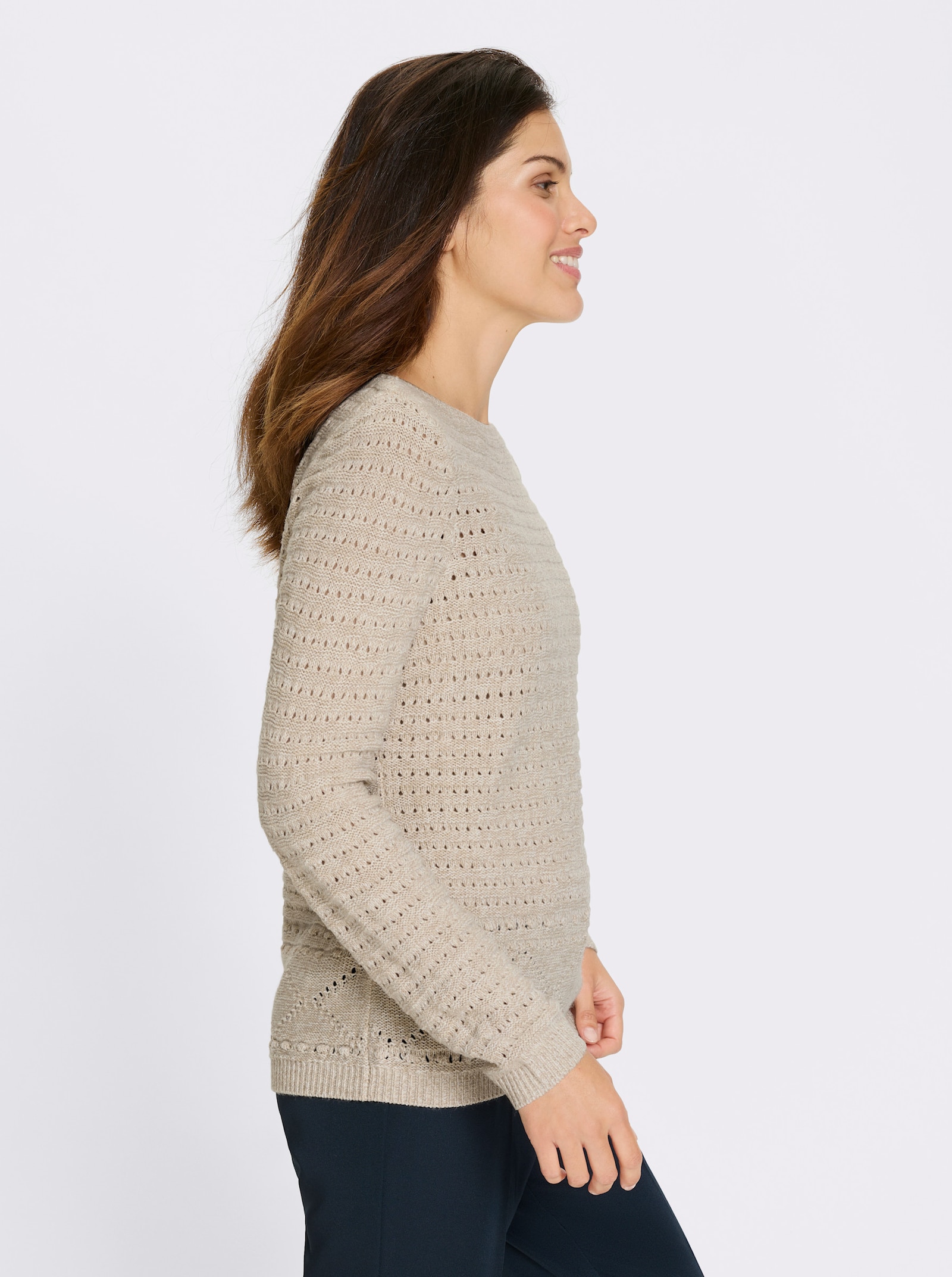 Ažúr. pulóver, malanž.vzhľad - pies./écru melír.