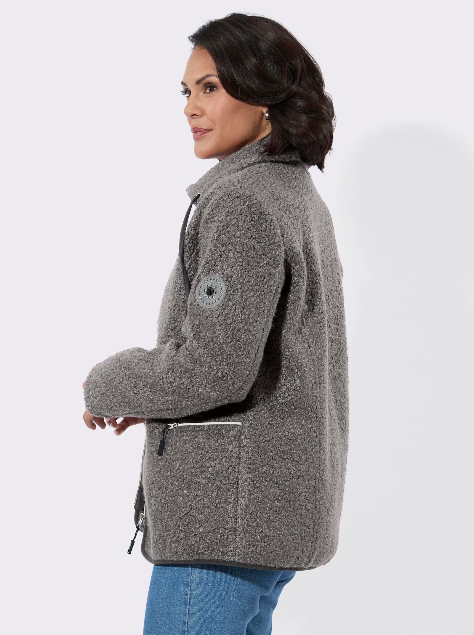 Boucléjacke mit kontrastfarbigen Details - grau