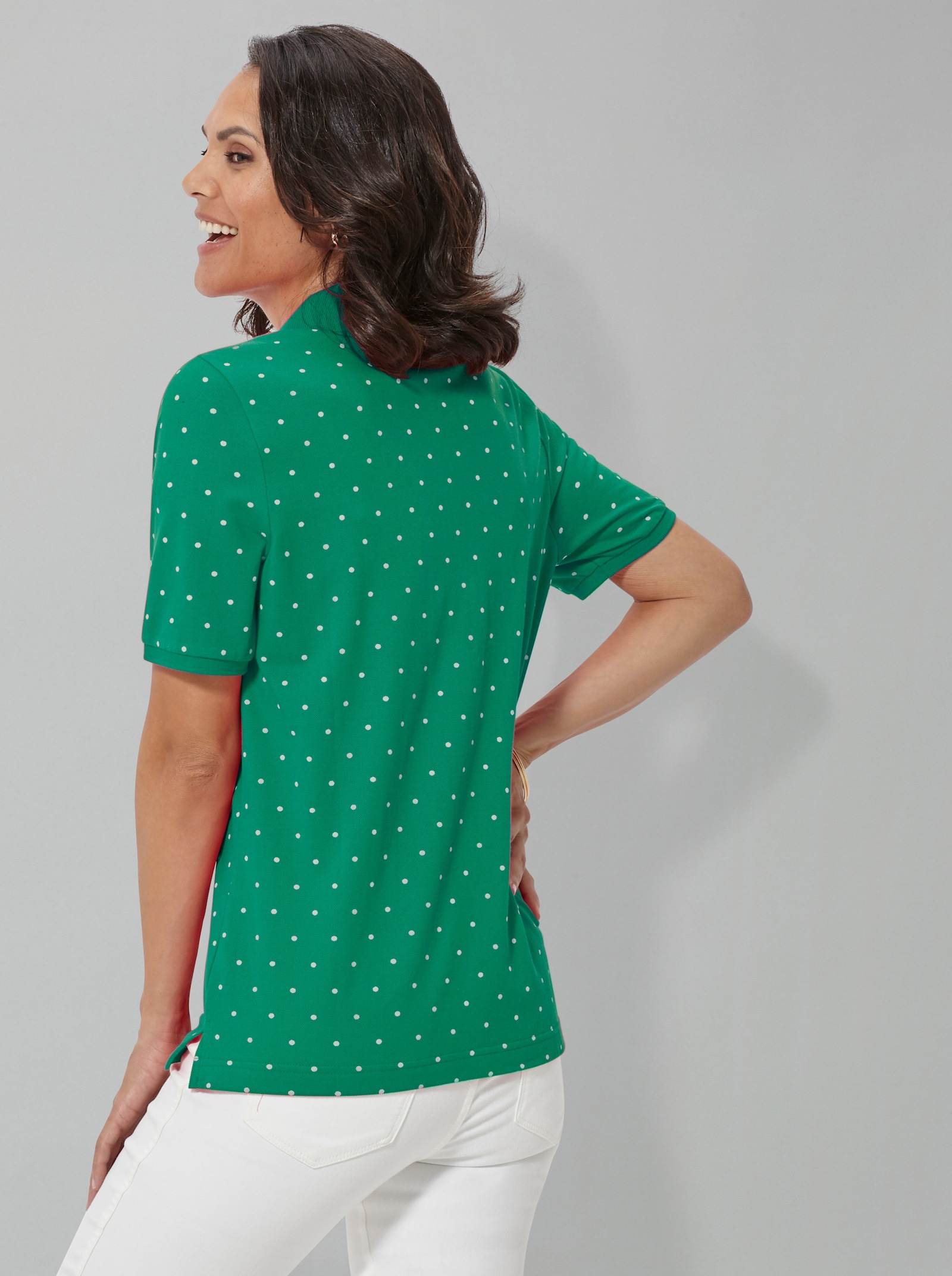 Poloshirt in stipjesdessin - smaragd gestippeld