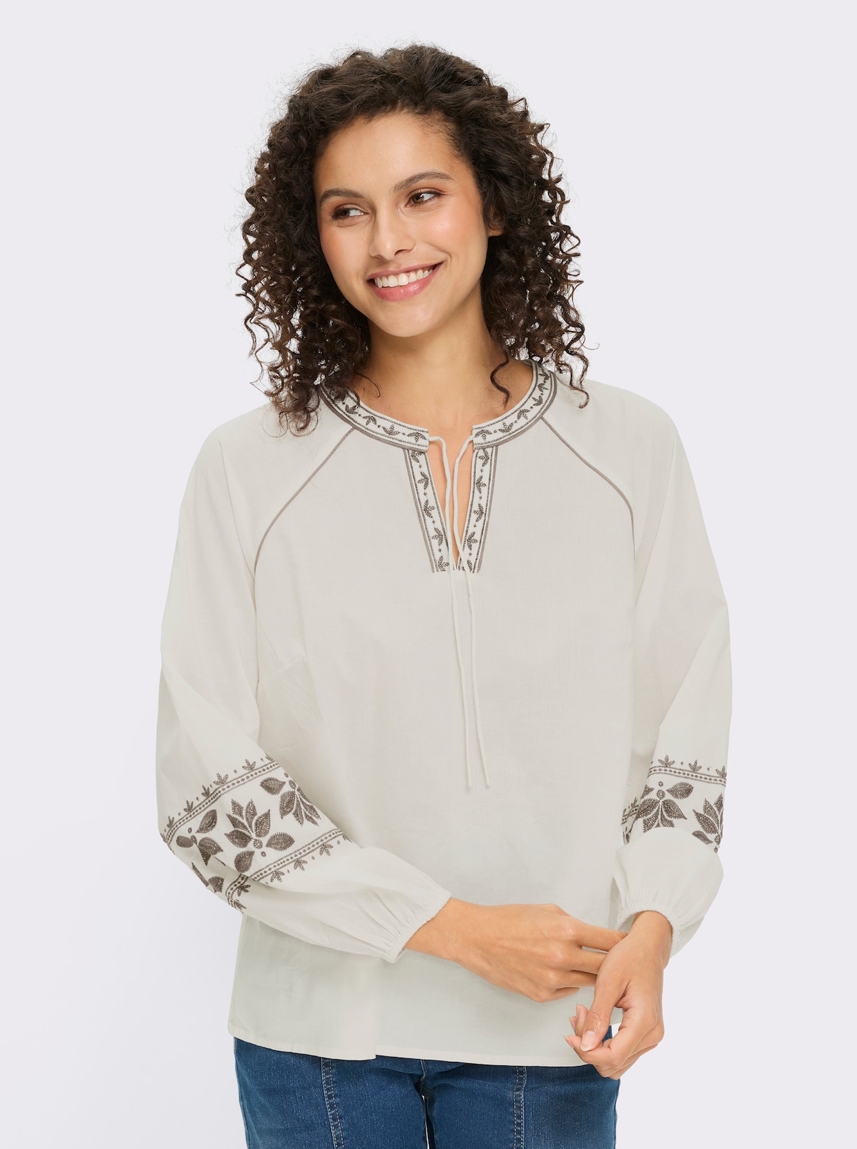heine Langarm-Bluse - champagner-dunkeltaupe-gemustert