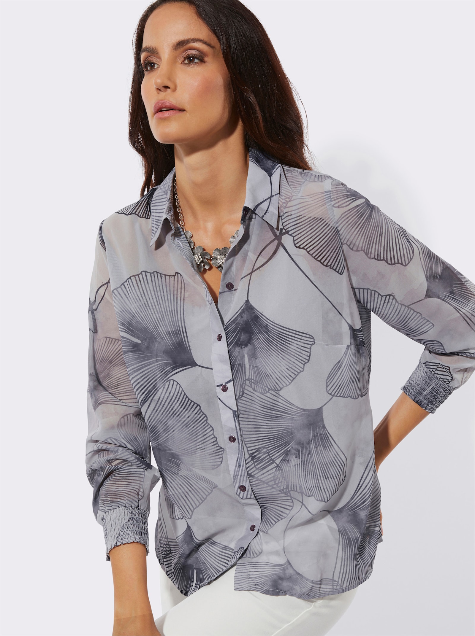 Hemdbluse inklusive Viskose-Top - hellgrau-bedruckt