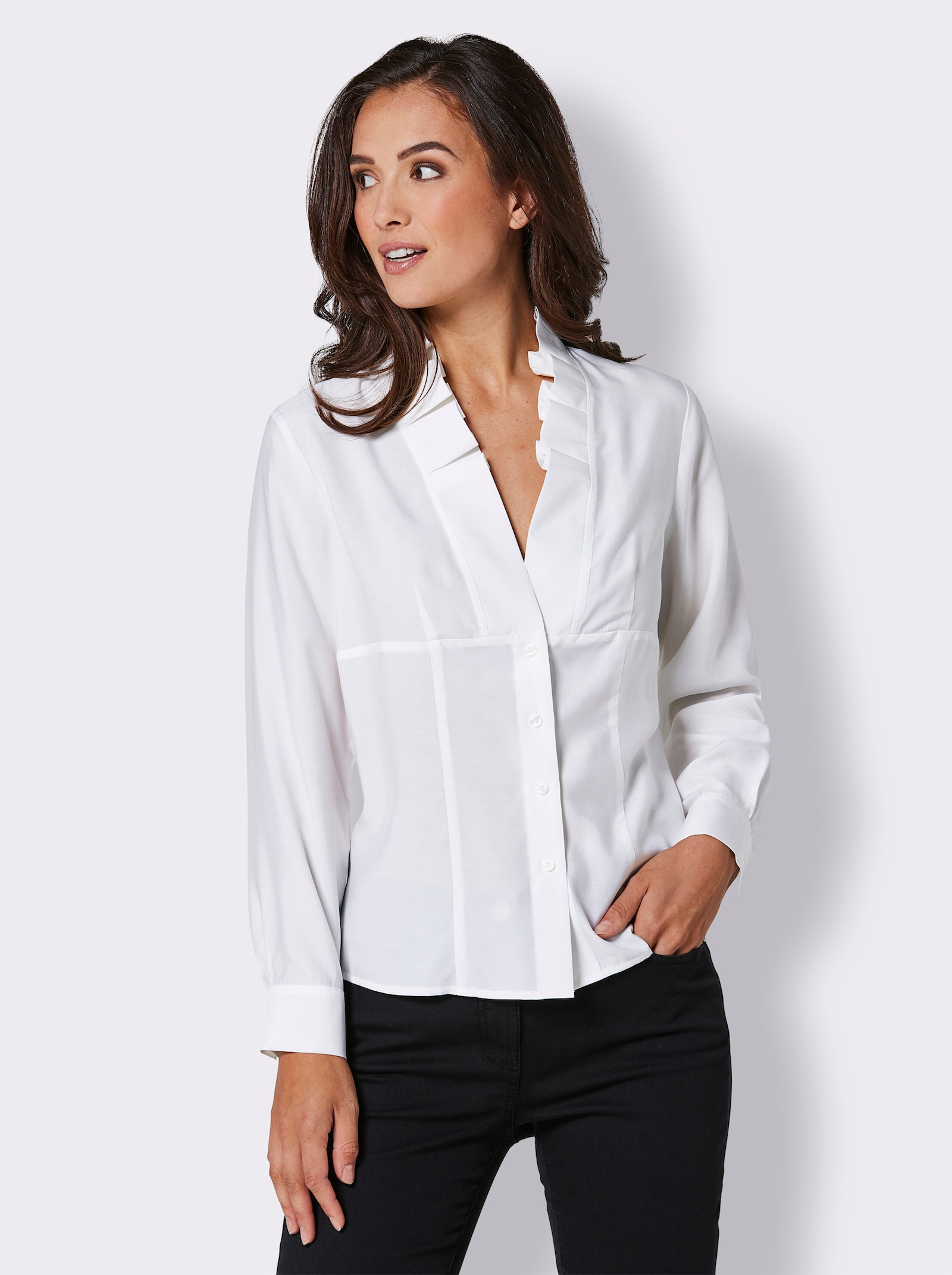 CREATION L PREMIUM Blouse met lange mouw en taillering - wit