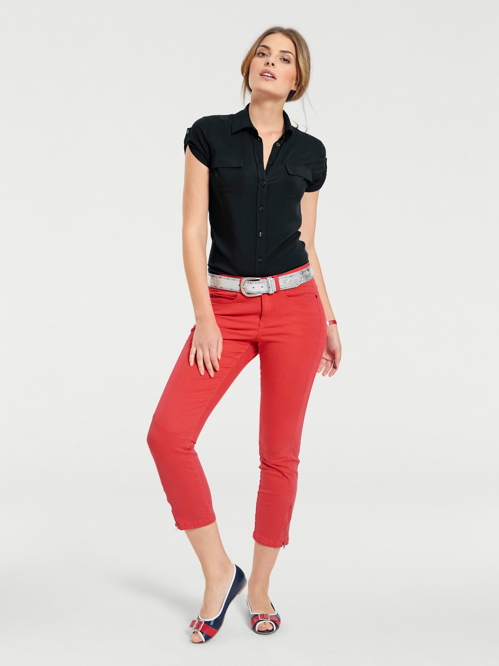 heine Kurzarm-Bluse im Viskose-Mix - schwarz