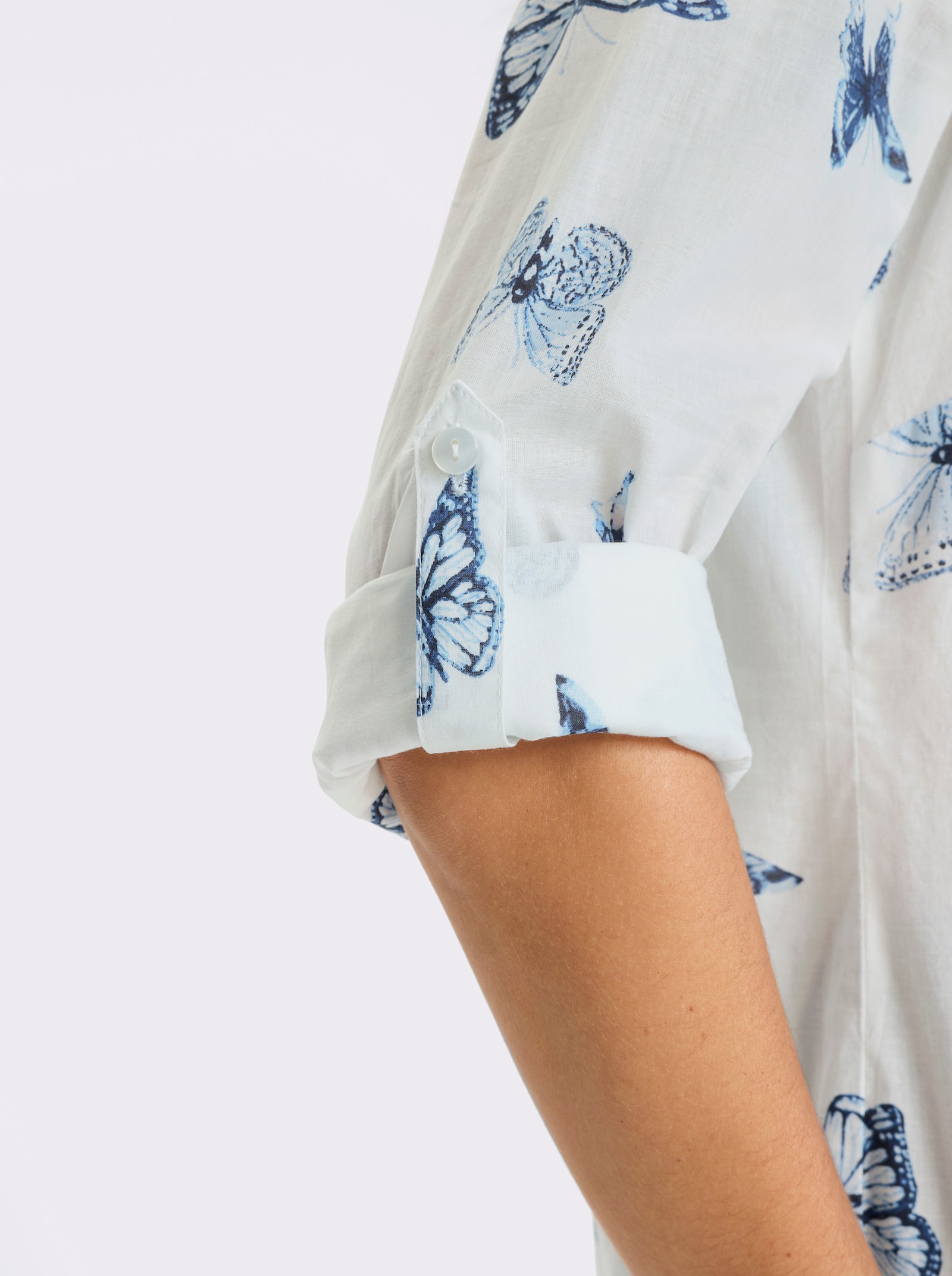 Katoenen blouse met vlinderprint - wit/marine geprint
