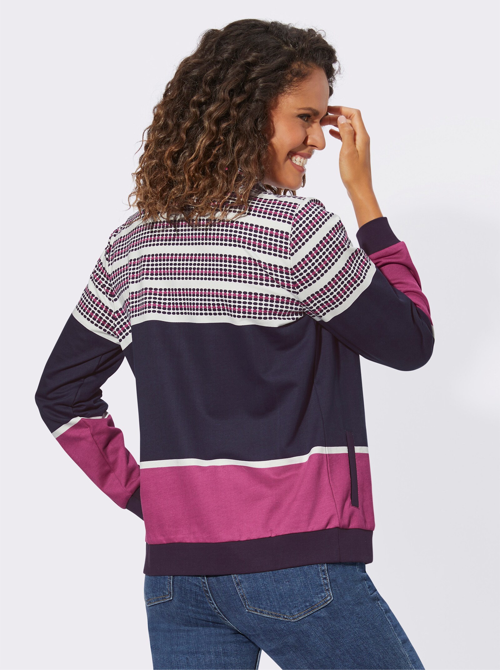 Sweatjack met patroonmix - marine/fuchsia