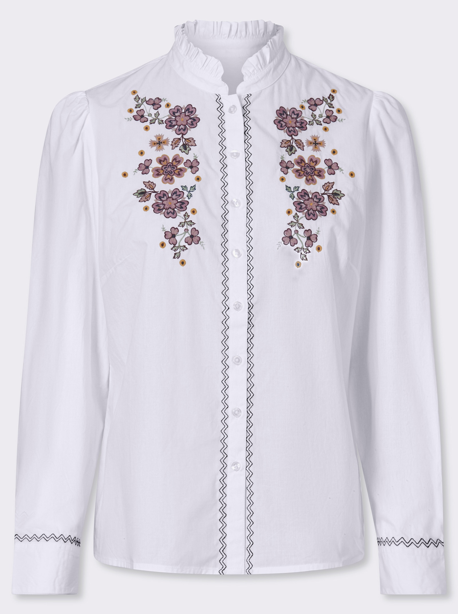 Baumwollbluse mit Blütenstickerei - ecru