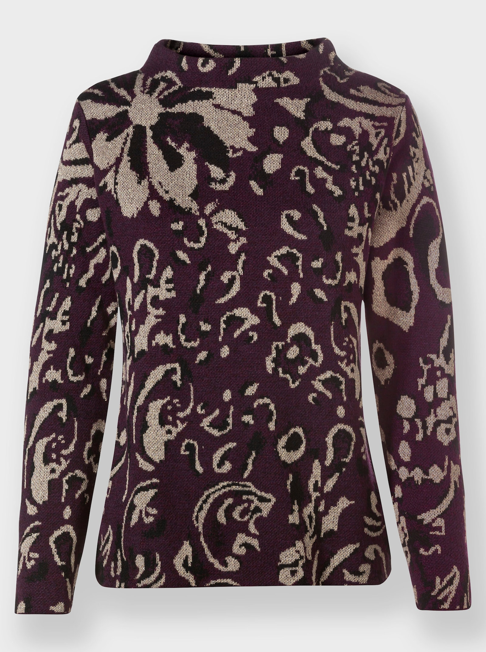 Jacquard-Pullover mit Glanzgarnen - traube-beige-gemustert