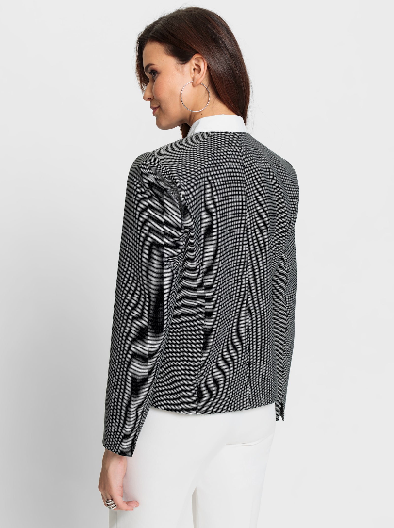 Jacquardblazer mit Reißverschluss - schwarz-hellgrau-gemustert