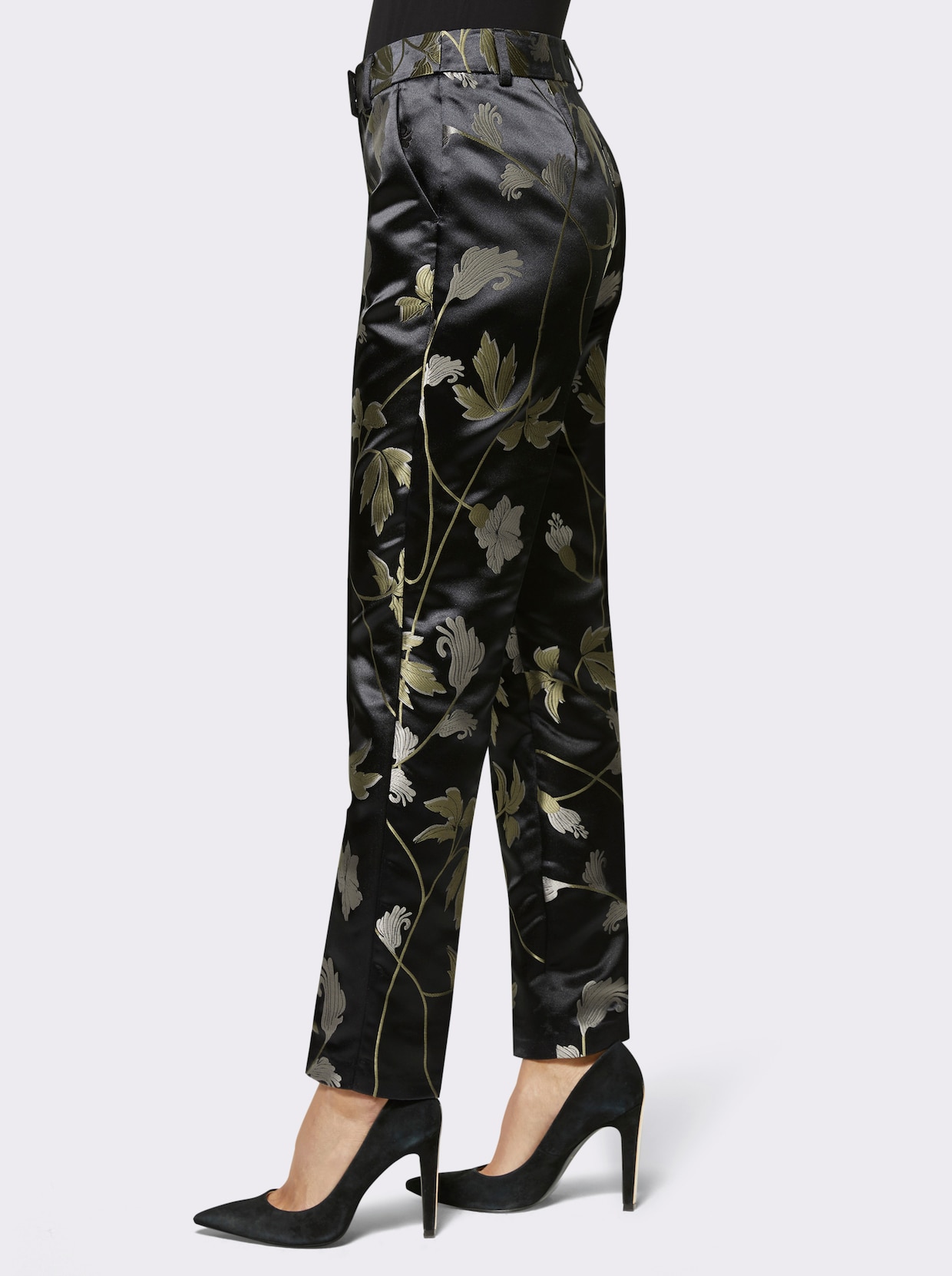 Pantalon plissé - noir-kaki à motifs