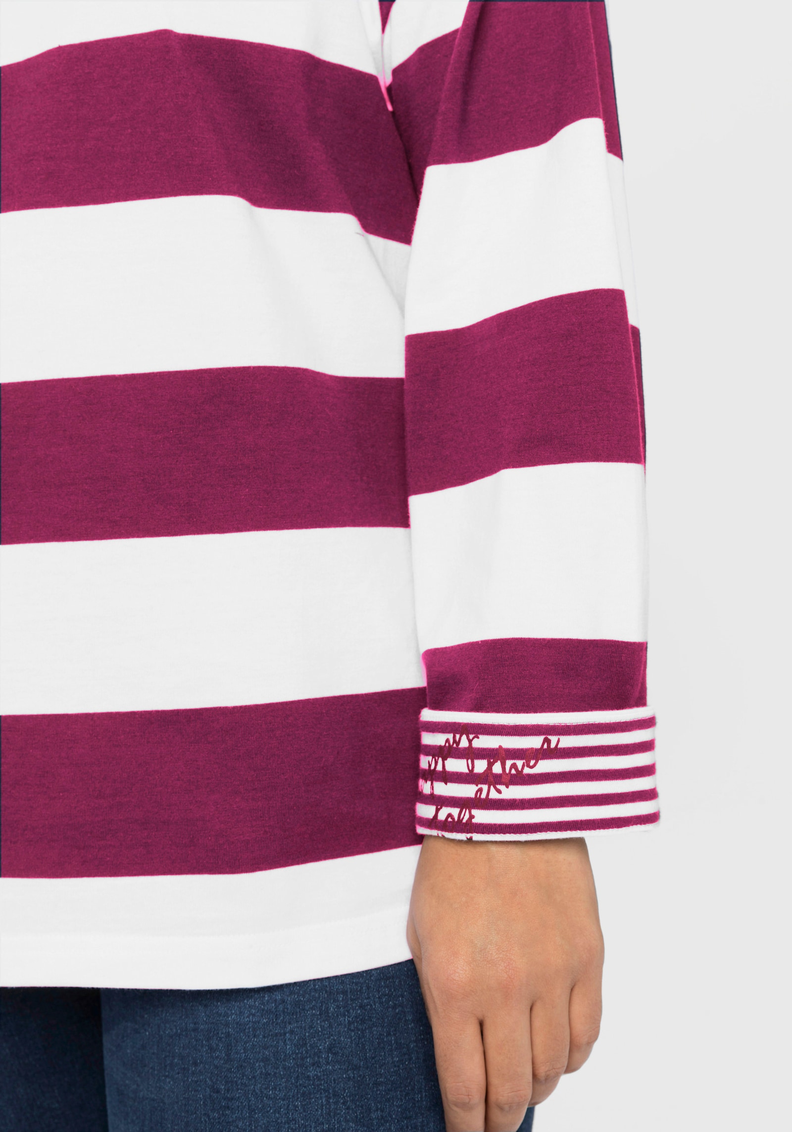 sheego Langarmshirt - malve-weiß-gestreift