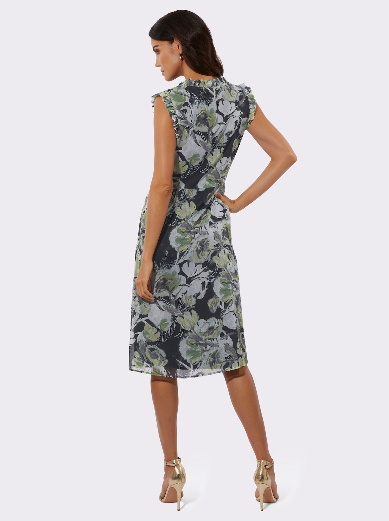 Sommerkleid in Chiffon-Qualität - schwarz-lindgrün-bedruckt