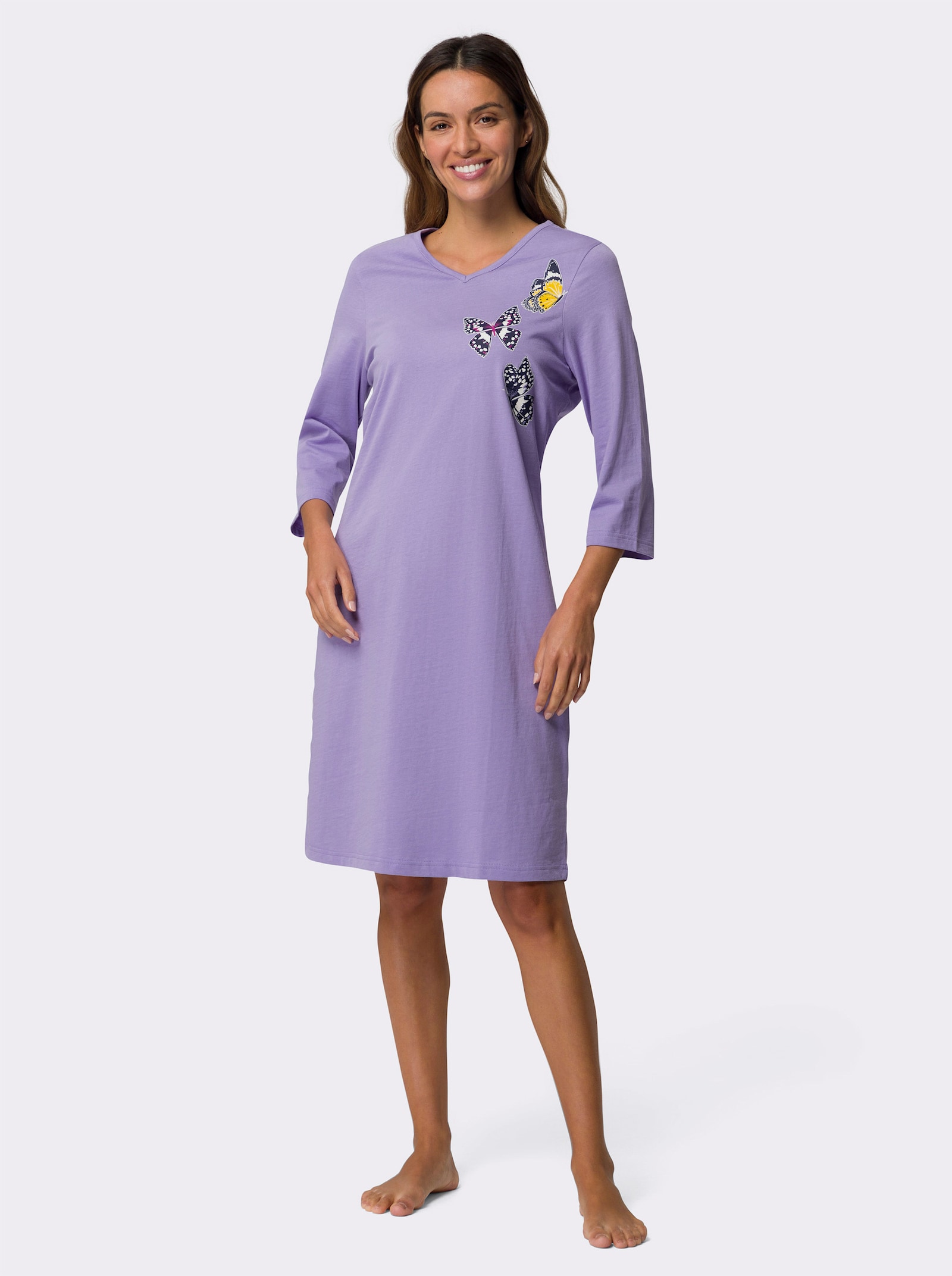 Nachthemden mit platziertem Druck, reine Baumwolle - marine + lavendel