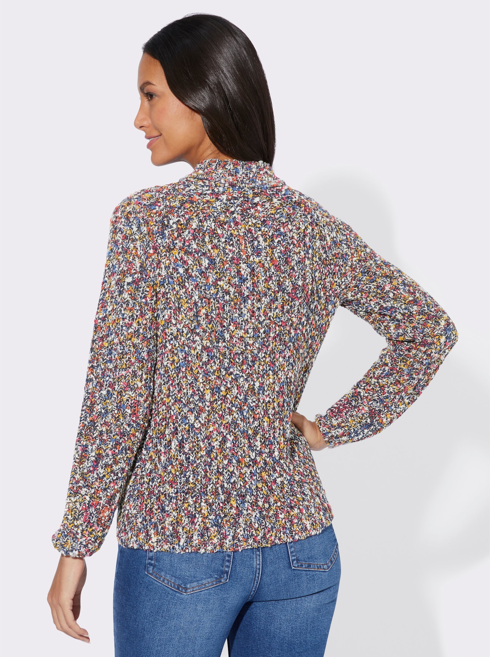 Pullover met opstaande kraag van meerkleurig garen - nachtblauw gemêleerd