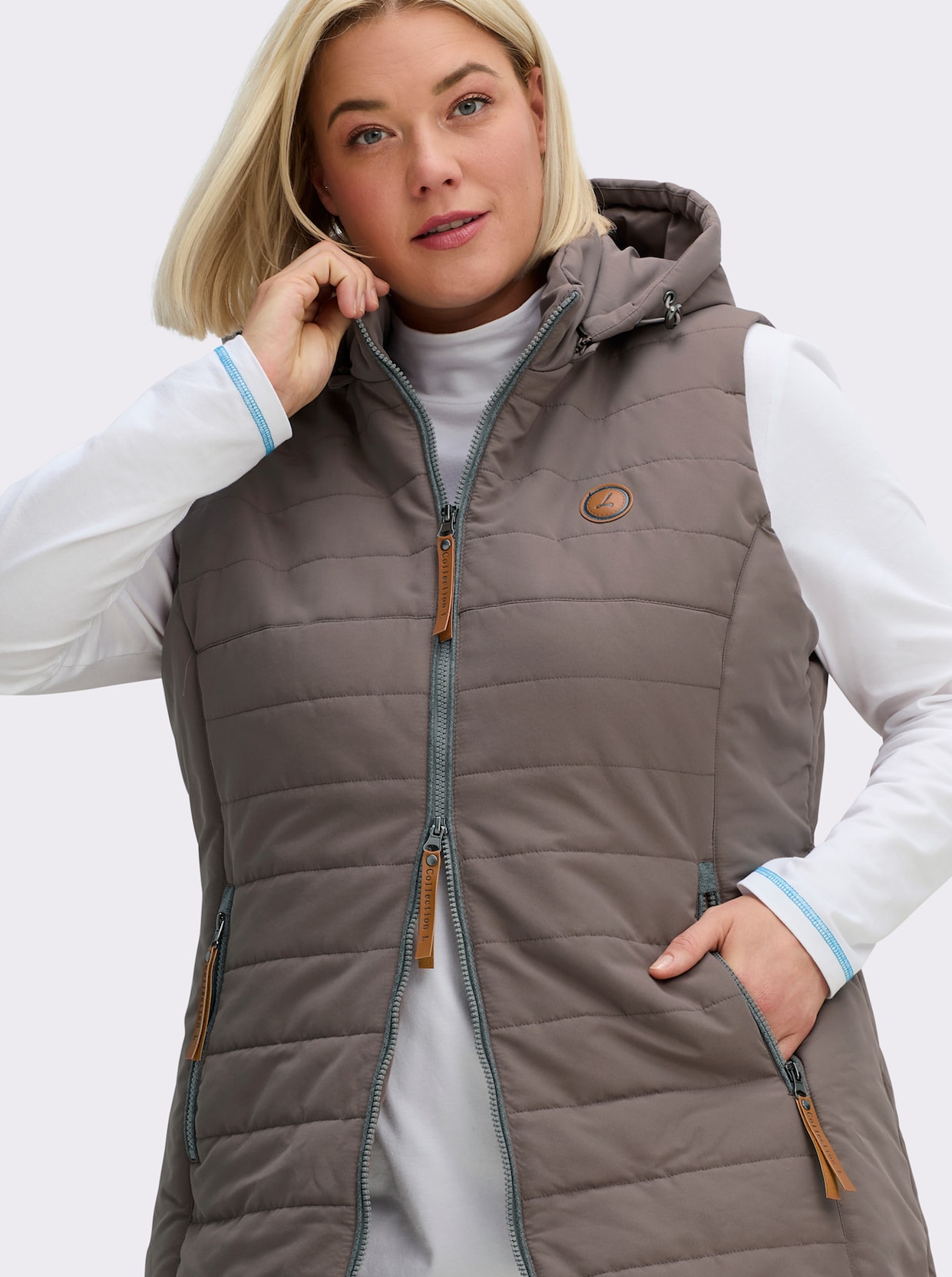 Longweste mit abnehmbarer Kapuze - taupe