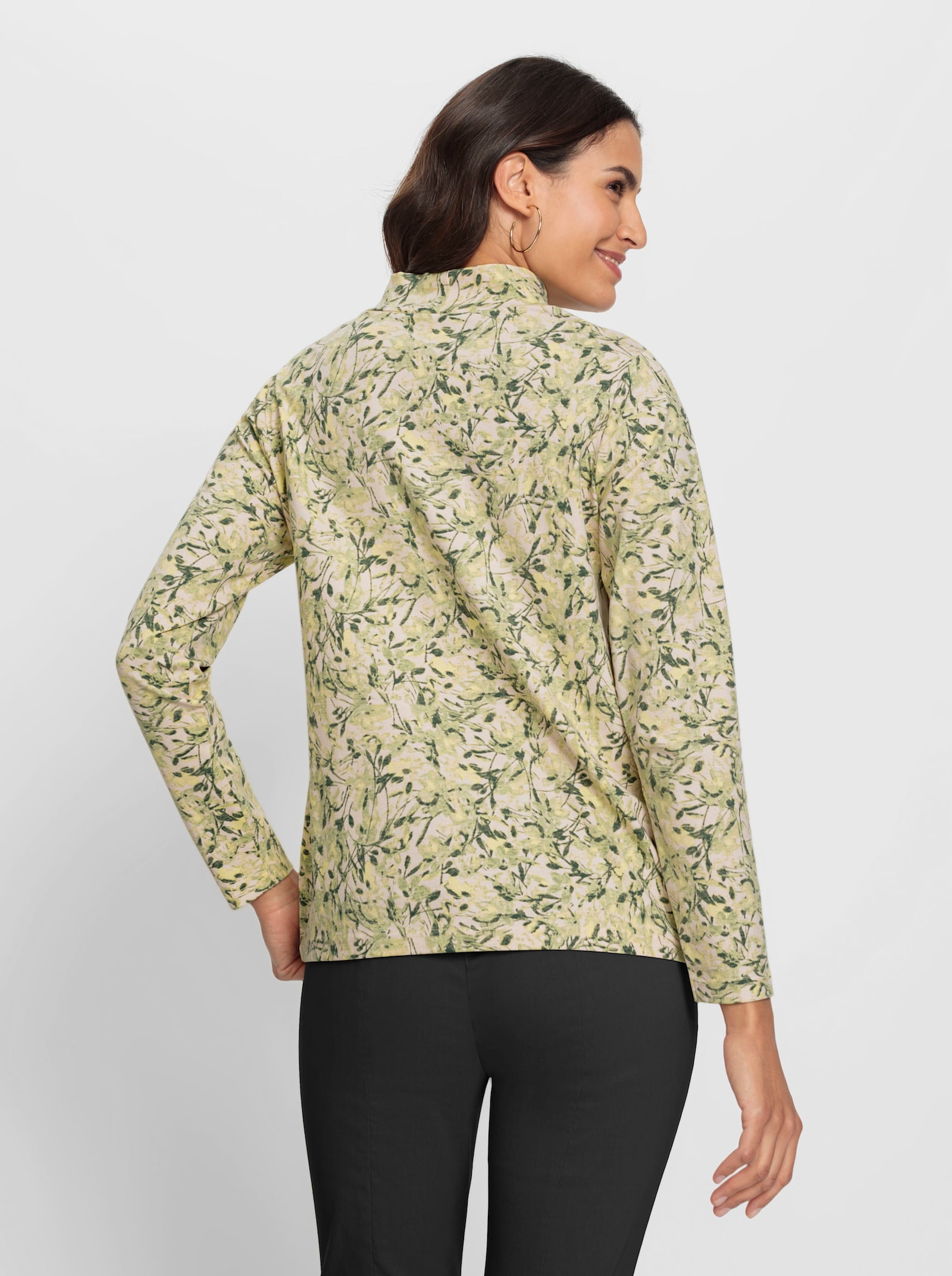 Tričko se stojáčkem s květinovým potiskem - světlezelená-citronová-potisk