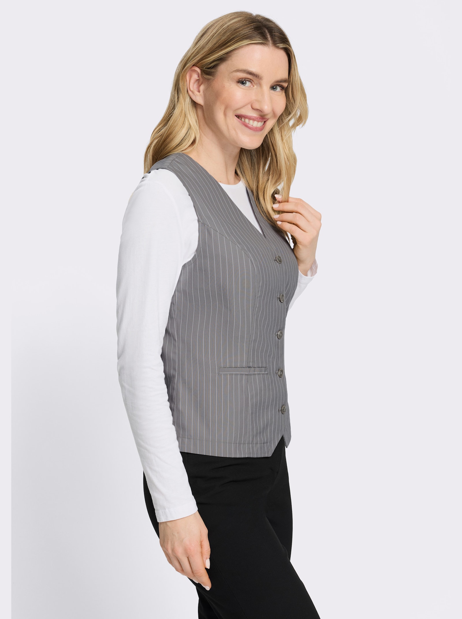 Weste im Nadelstreifen-Dessin - grau-ecru-gestreift