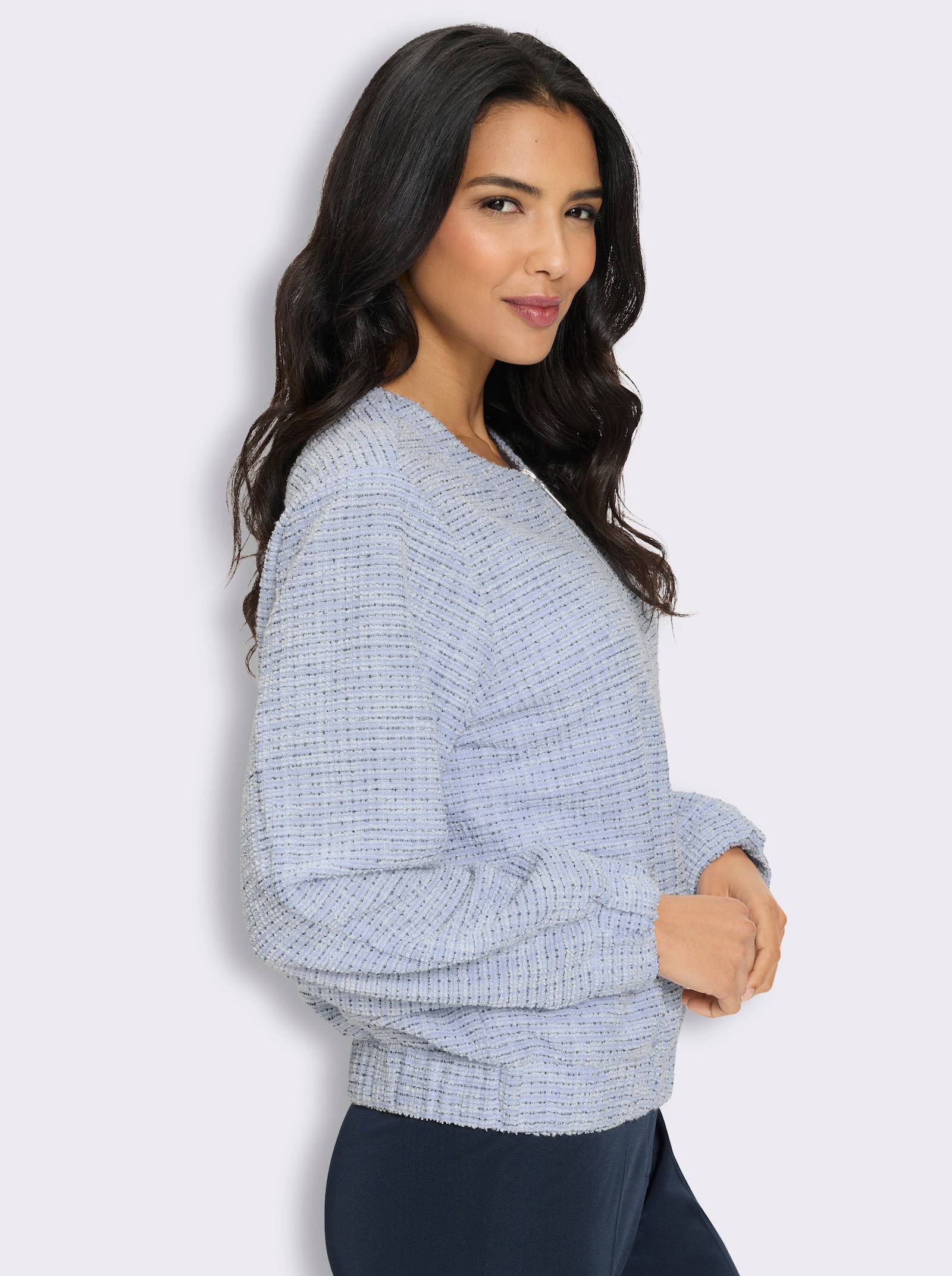 Bouclé-Blazer mit Glanzgarn-Akzenten - marine-eisblau-gemustert