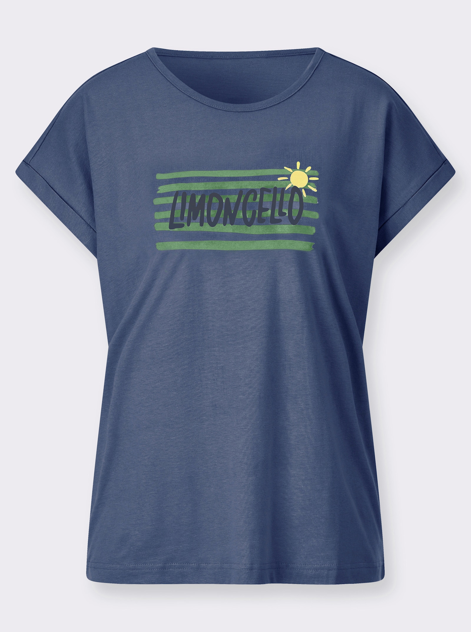 Rundhalsshirt mit platziertem Druck - jeansblau-apfel