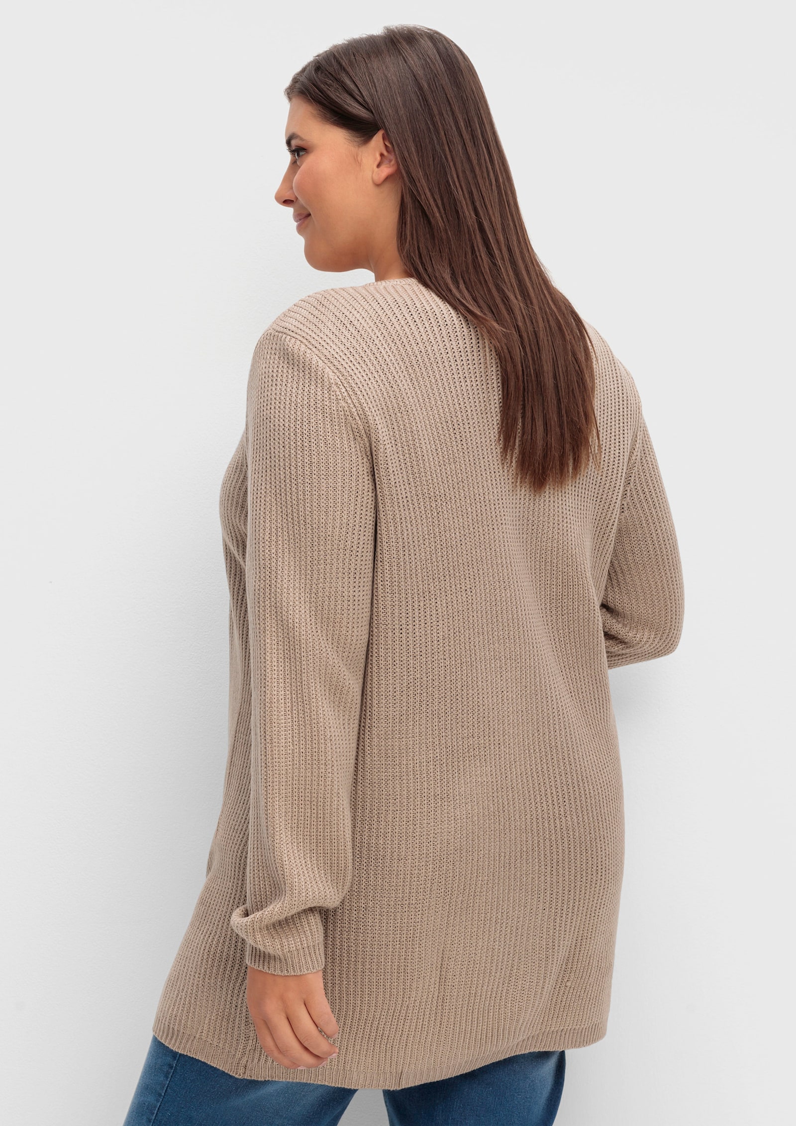 Strickjacke mit gerippten Abschlüssen - sesam