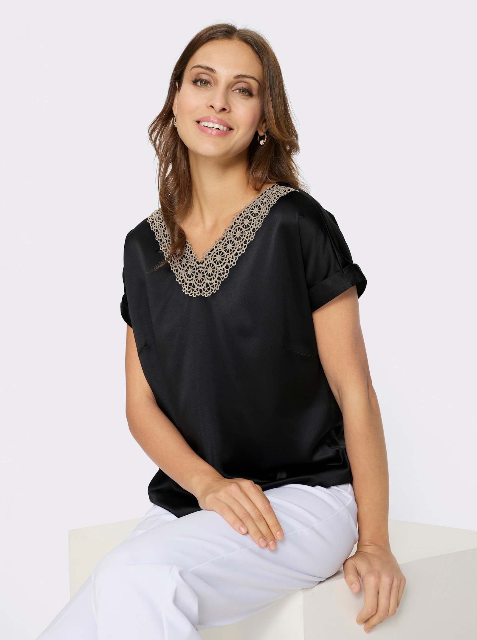 Schlupfbluse in Satin-Qualität - schwarz