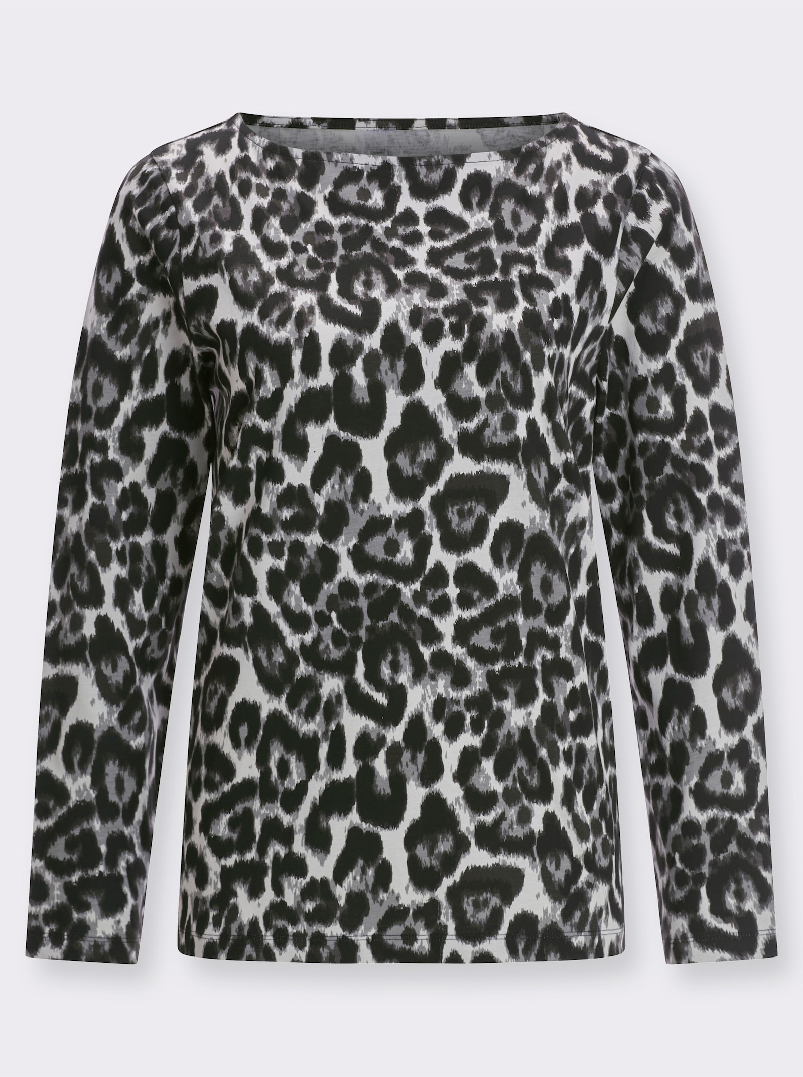 Langarmshirt im Leo-Look - hellgrau-schwarz-bedruckt