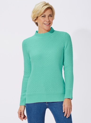 Stehkragenpullover mit Struktur-Muster - türkis