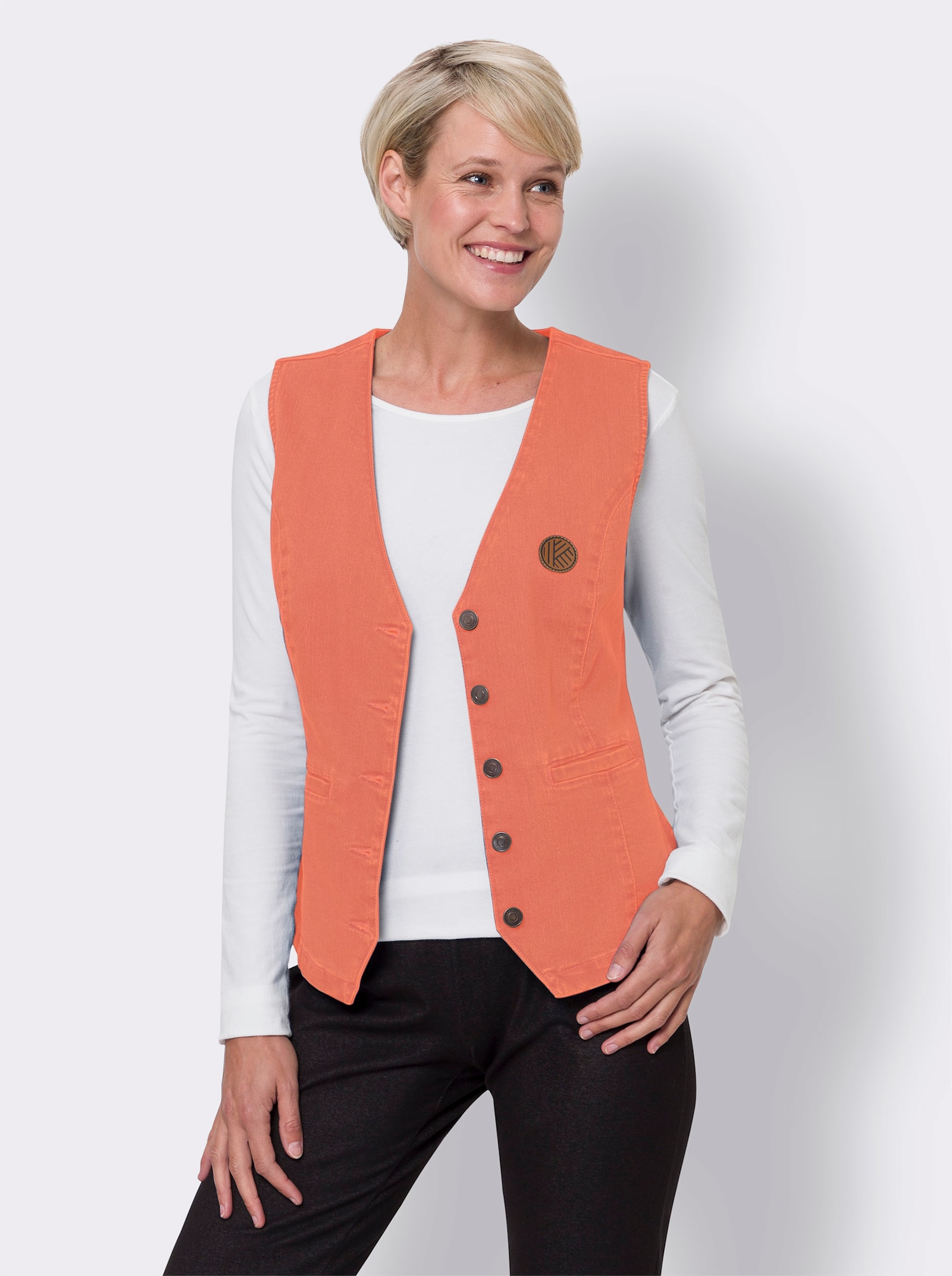 Jeansgilet in verkort model - papaya