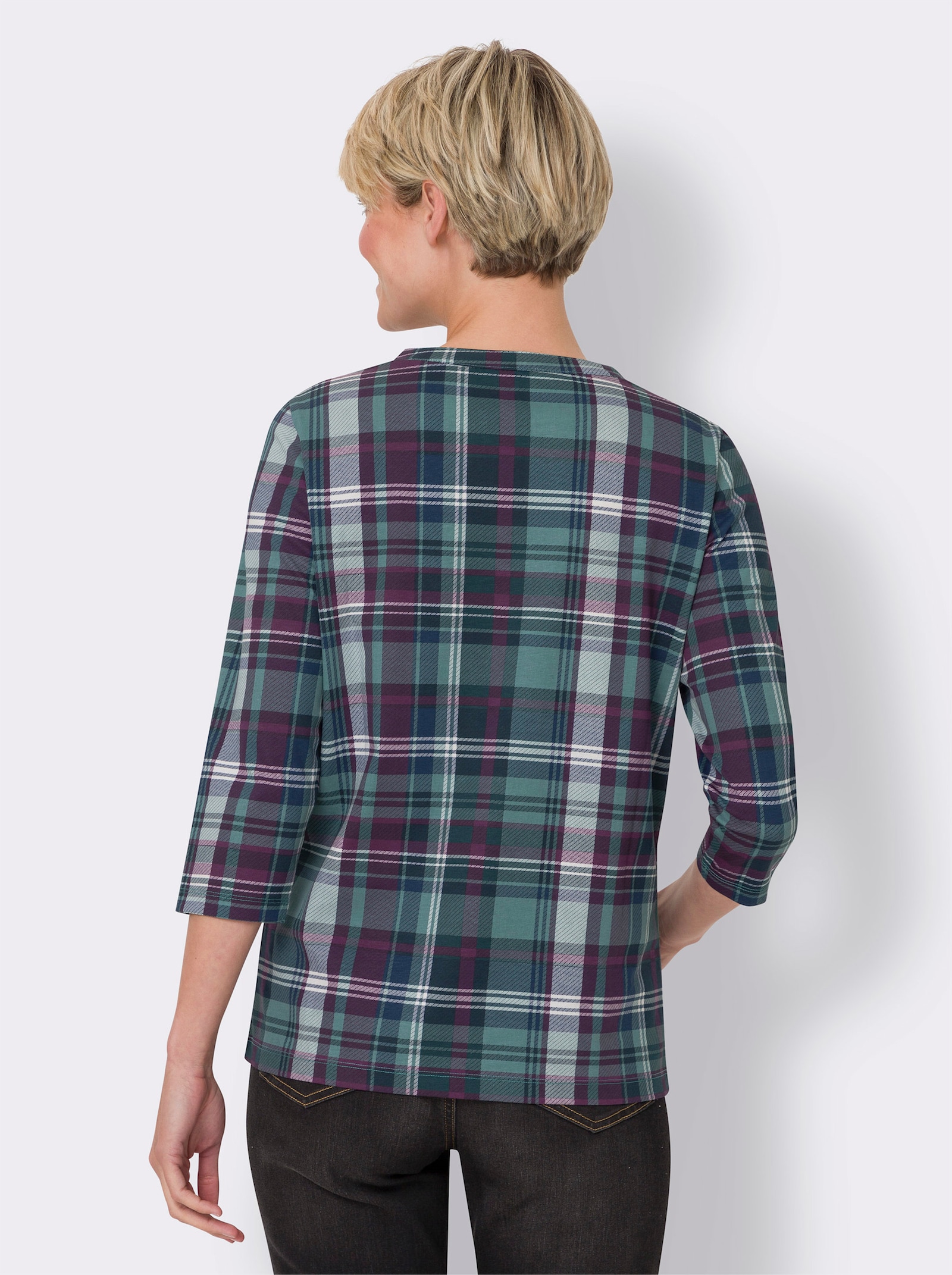 3/4-Arm-Shirt mit Karomuster - jade-petrol-kariert