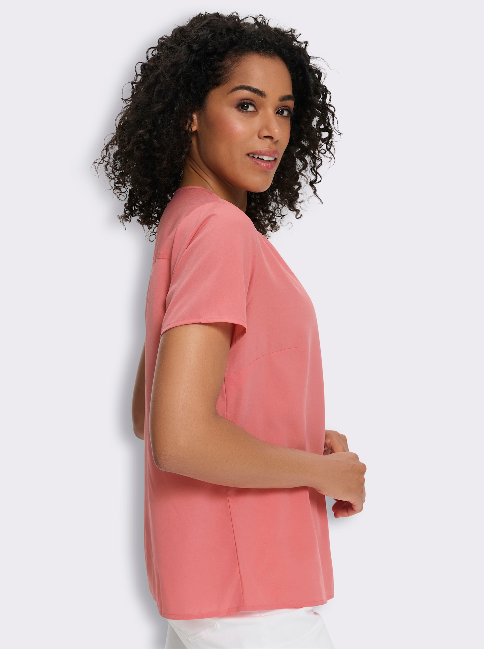 Comfortblouse met stolpplooi voor - flamingo