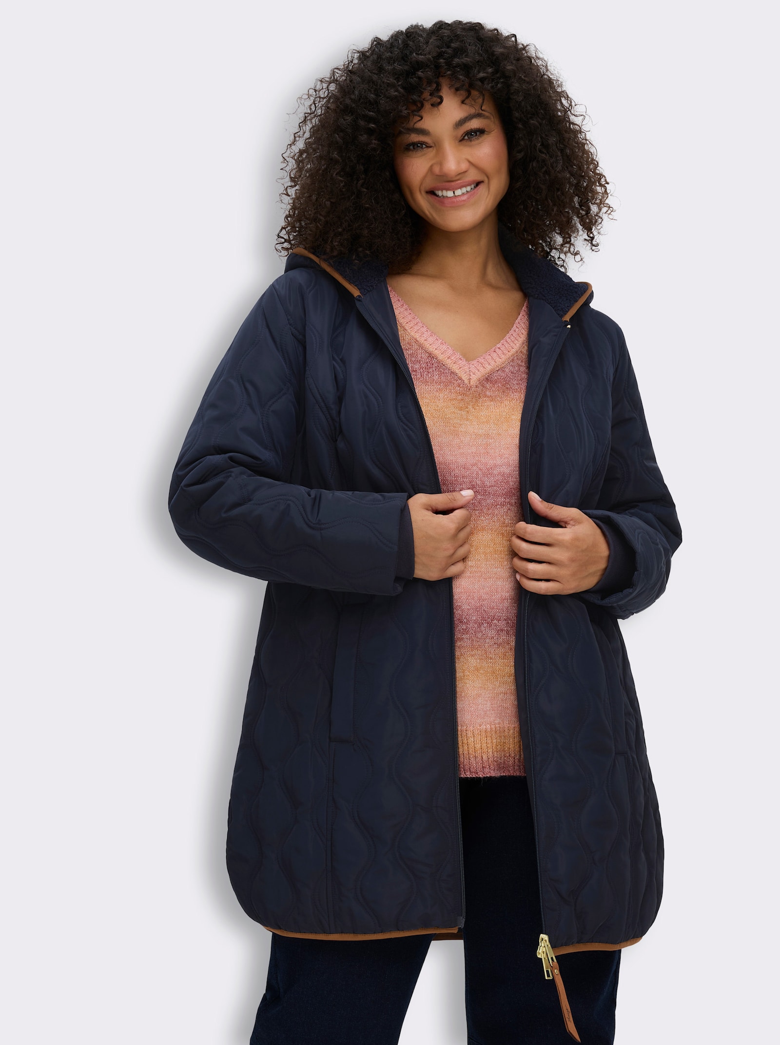 sheego Steppjacke in Wellenstruktur - tiefblau