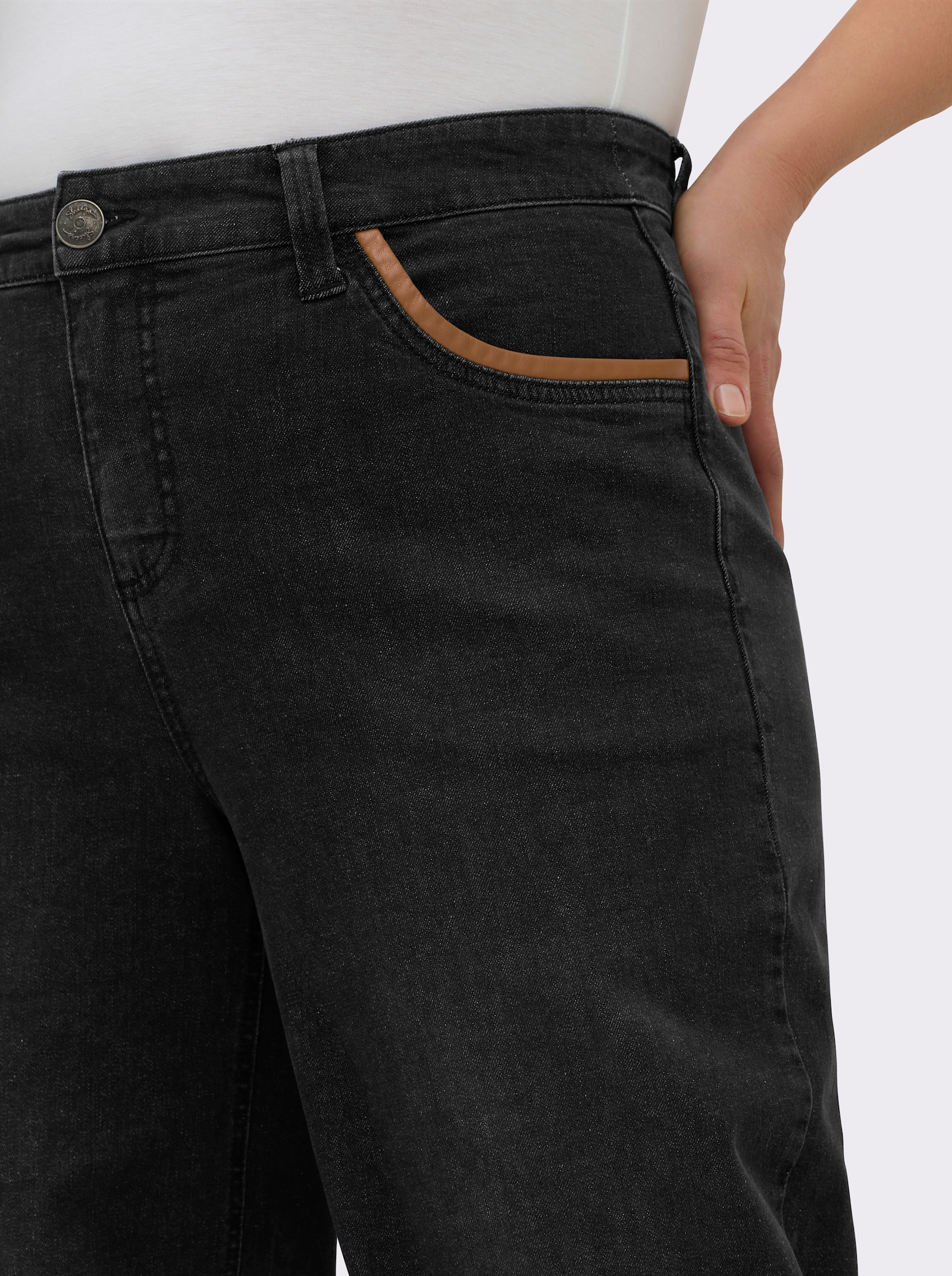 sheego Jeans met wijde pijpen en paspels - black denim