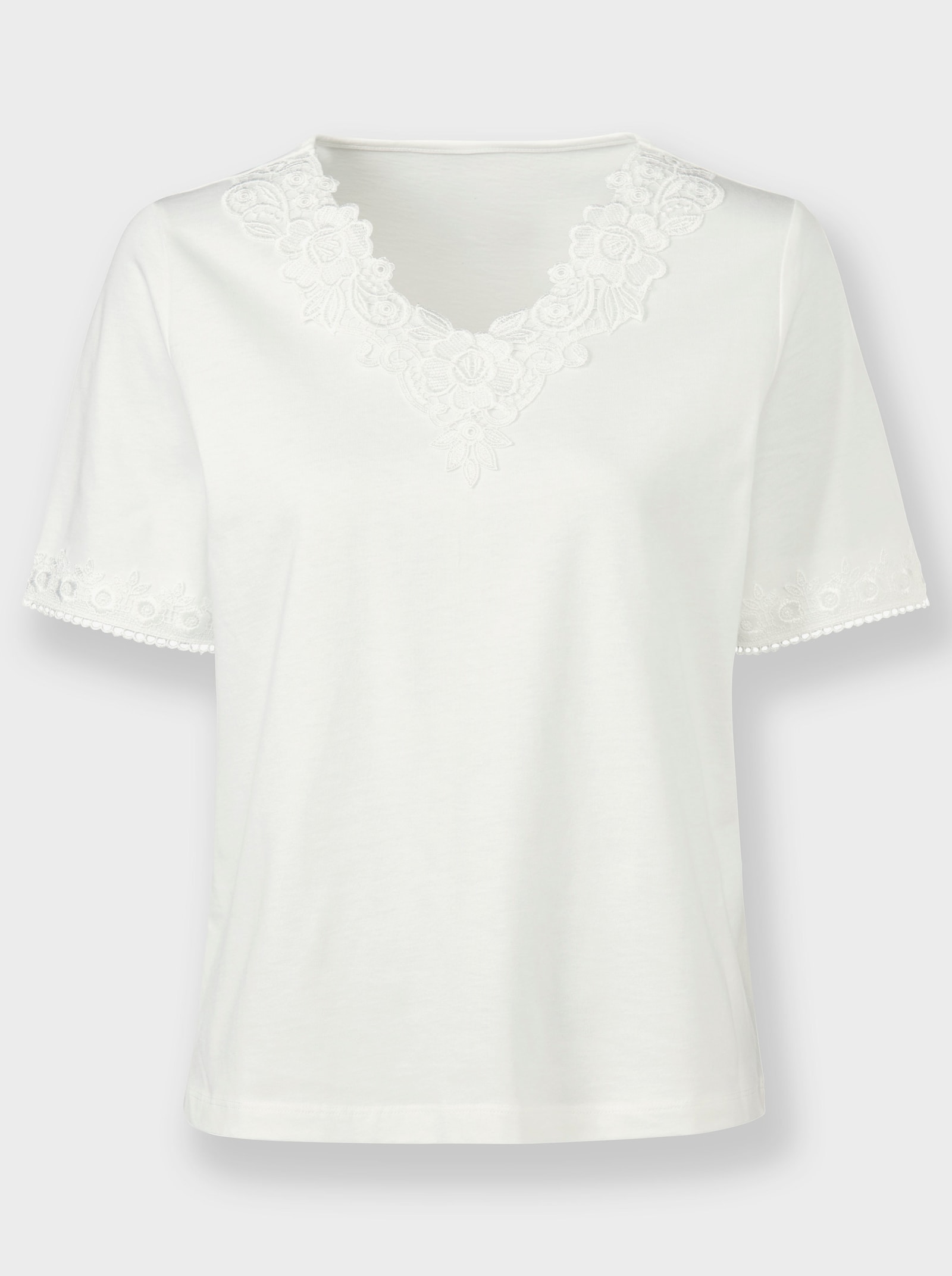 Kanten shirt met V-hals - ecru