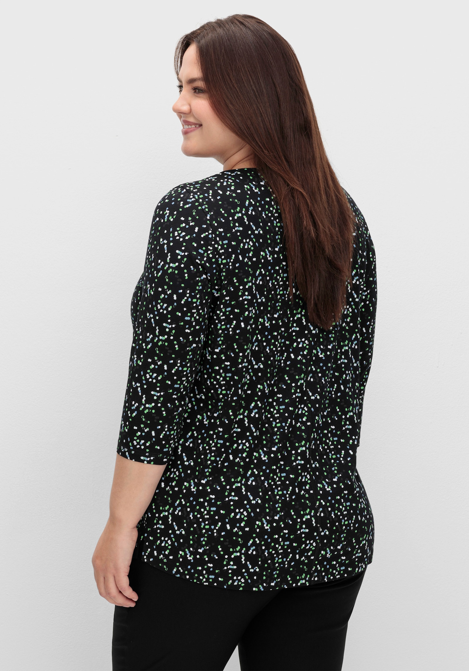 sheego 3/4-Arm-Shirt mit Minimalprint - schwarz-gemustert