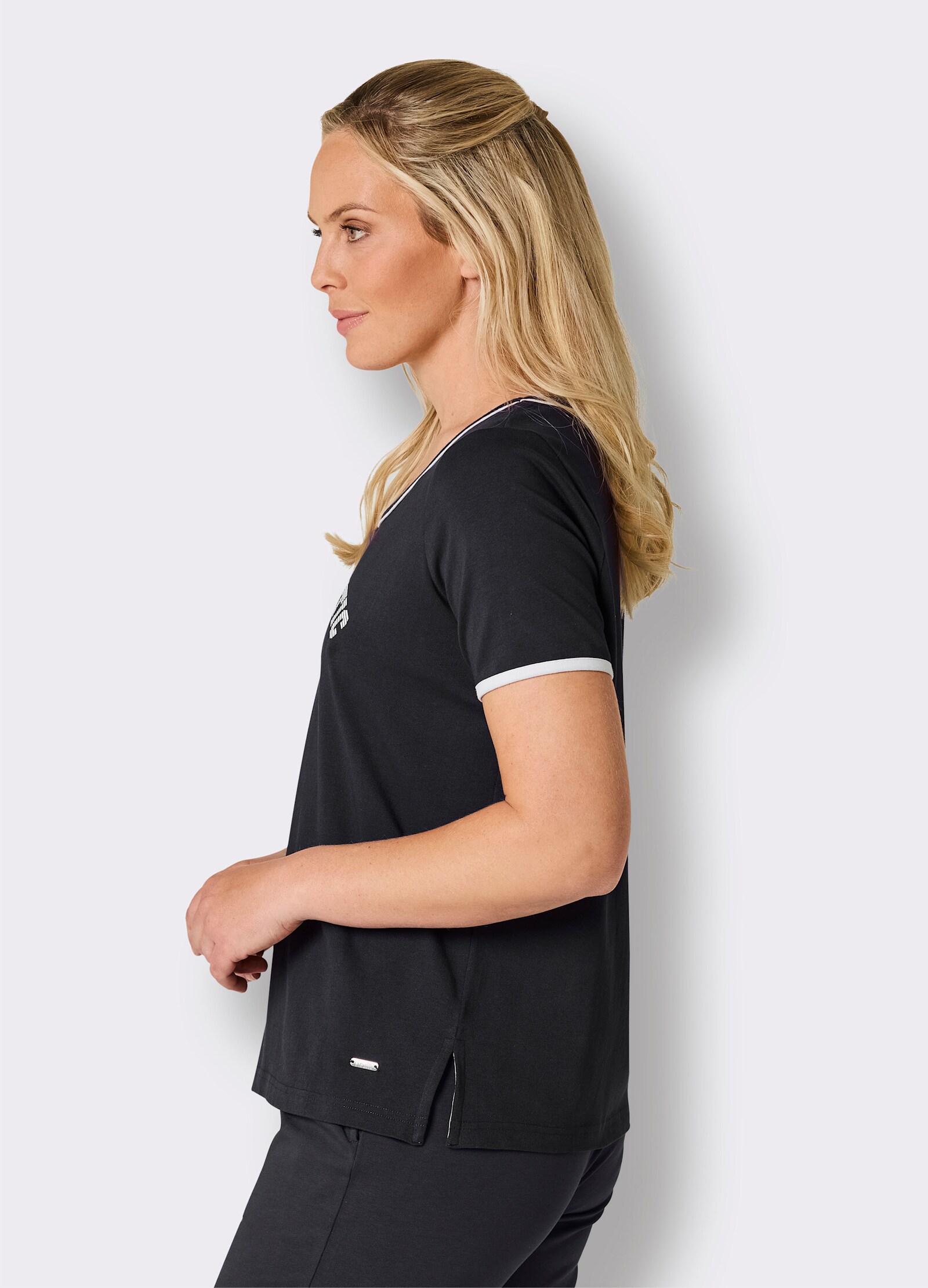 feel good Kurzarmshirt mit Schriftzug - schwarz-weiß