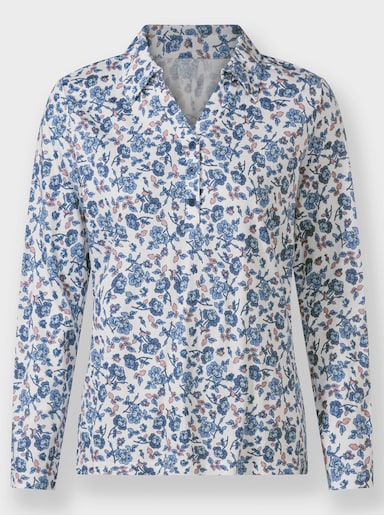 Poloshirt floral bedruckt - ecru-jeansblau-bedruckt