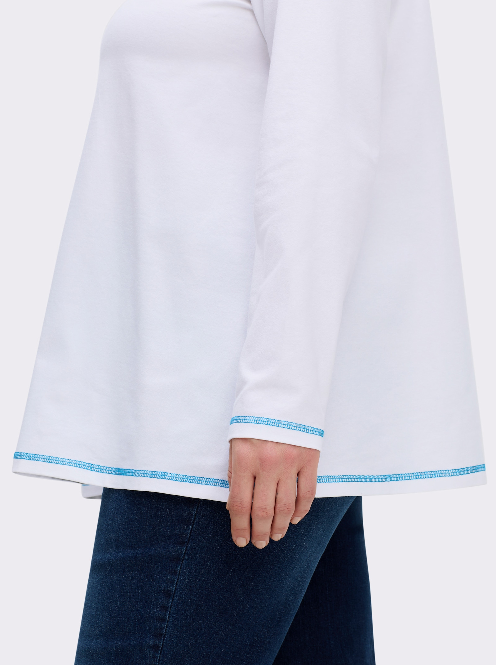 sheego Colshirt in A-lijn met flatlock-naden - ecru/topaas