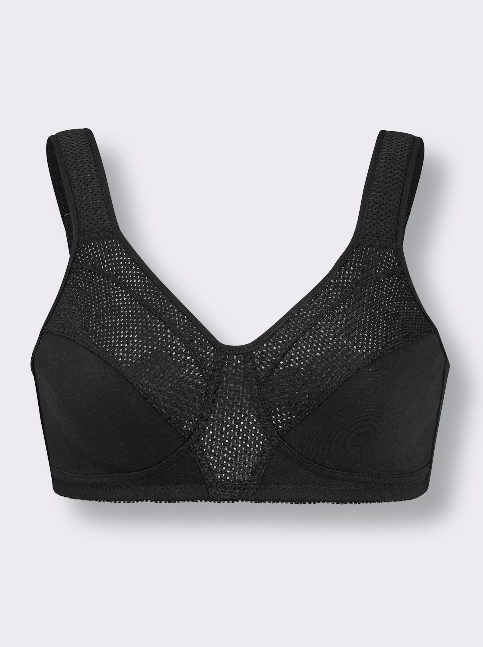 wäschepur Soutien-gorge sportif sans armatures avec empiècements en maille transparents - noir