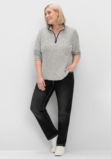 Langarmshirt in Bouclé-Qualität - ecru-schwarz-gemustert