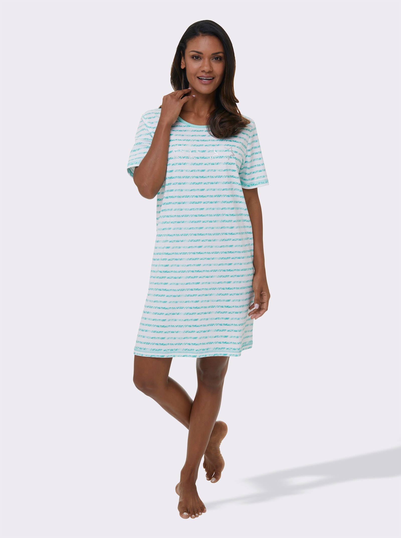 wäschepur Slaapshirts met korte mouwen - mint + mint gestreept